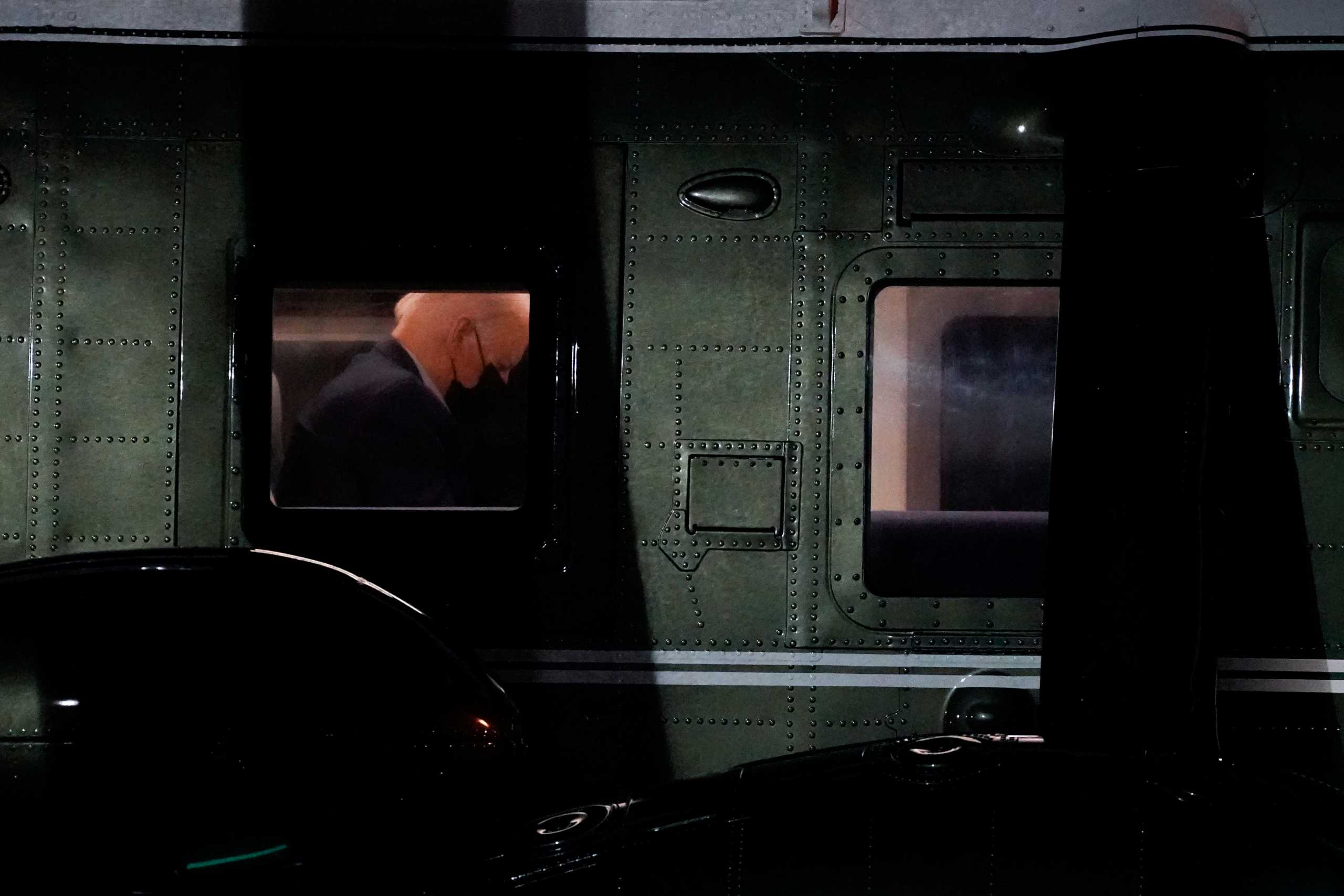 U.S. President Joe Biden is seen sitting inside Marine One as he arrives on his way to Wilmington, at Delaware Air National Guard Base in New Castle, Delaware, U.S., September 3, 2021. REUTERS