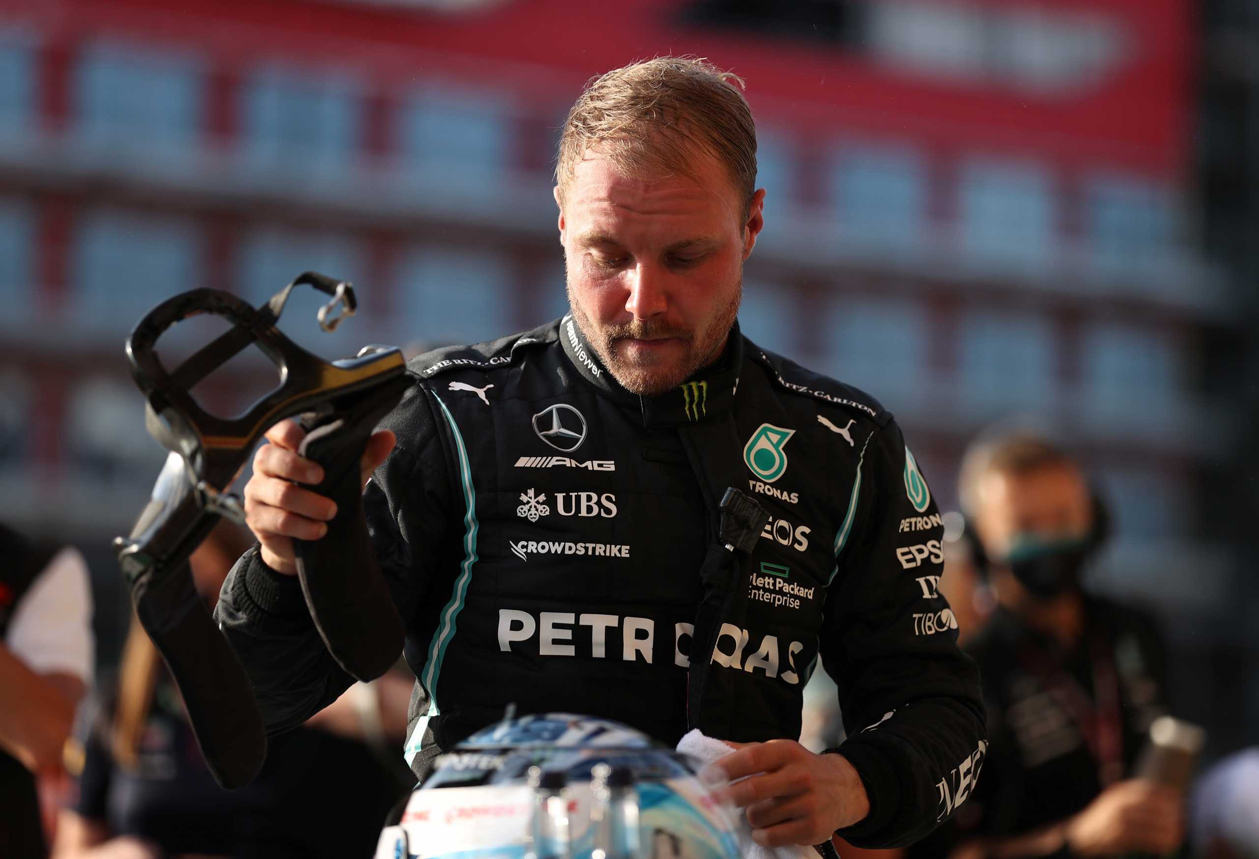 FILE PHOTO: Formula One F1 - British Grand Prix - Silverstone Circuit, Silverstone, Britain - July 16, 2021 Mercedes' Valtteri Bottas after finishing third in the sprint race qualifying Pool via REUTERS