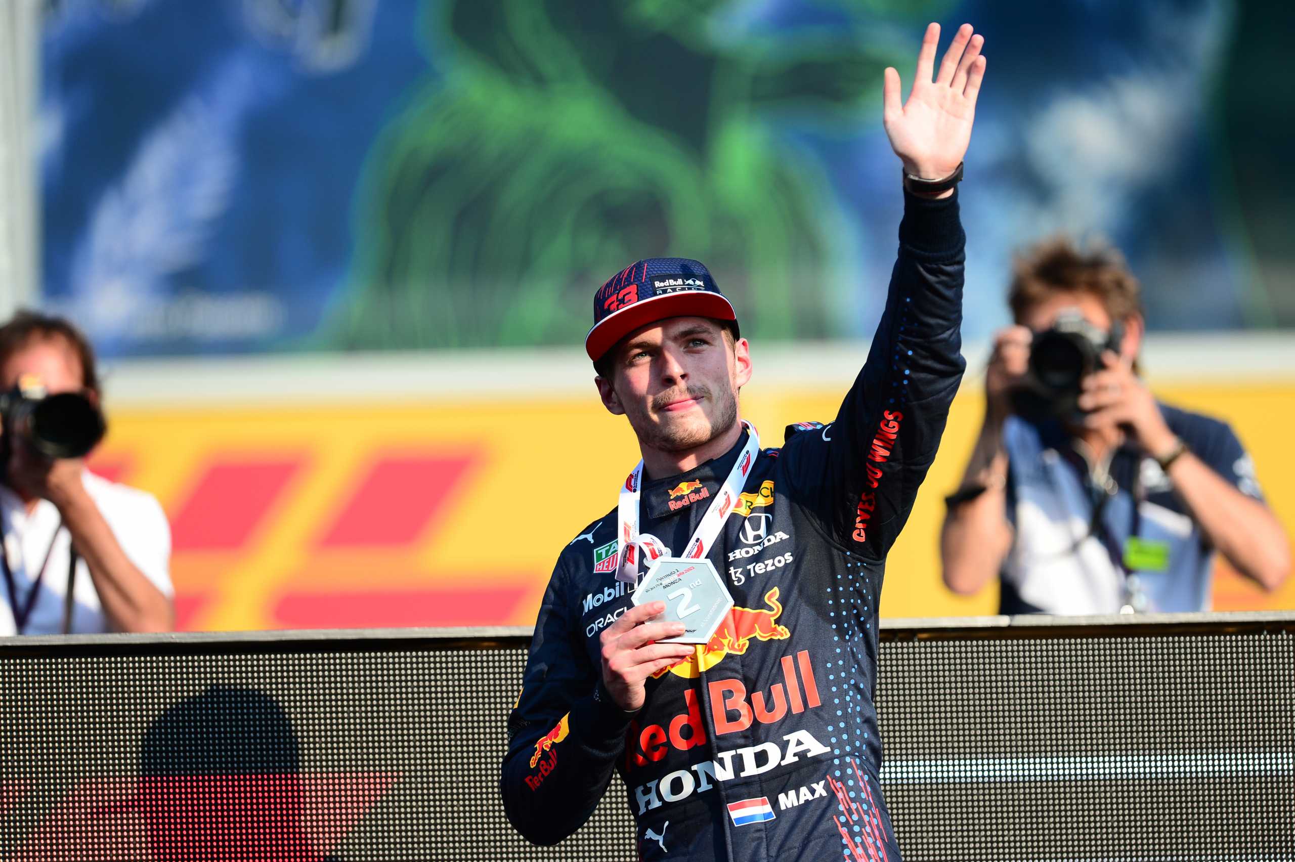Formula One F1 - Italian Grand Prix - Autodromo Nazionale Monza, Monza, Italy - September 11, 2021 Red Bull's Max Verstappen celebrates winning second position in the sprint qualifying REUTERS