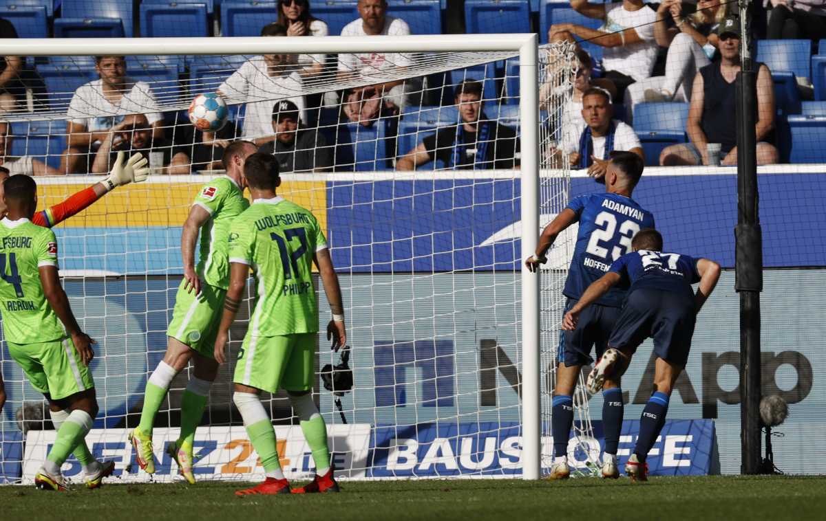 Soccer - Bundesliga - TSG Hoffenheim v VfL Wolfsburg - PreZero Arena, Sinsheim, Germany - September 25, 2021  TSG 1899 Hoffenheim's Andrej Kramaric scores their first goal REUTERS