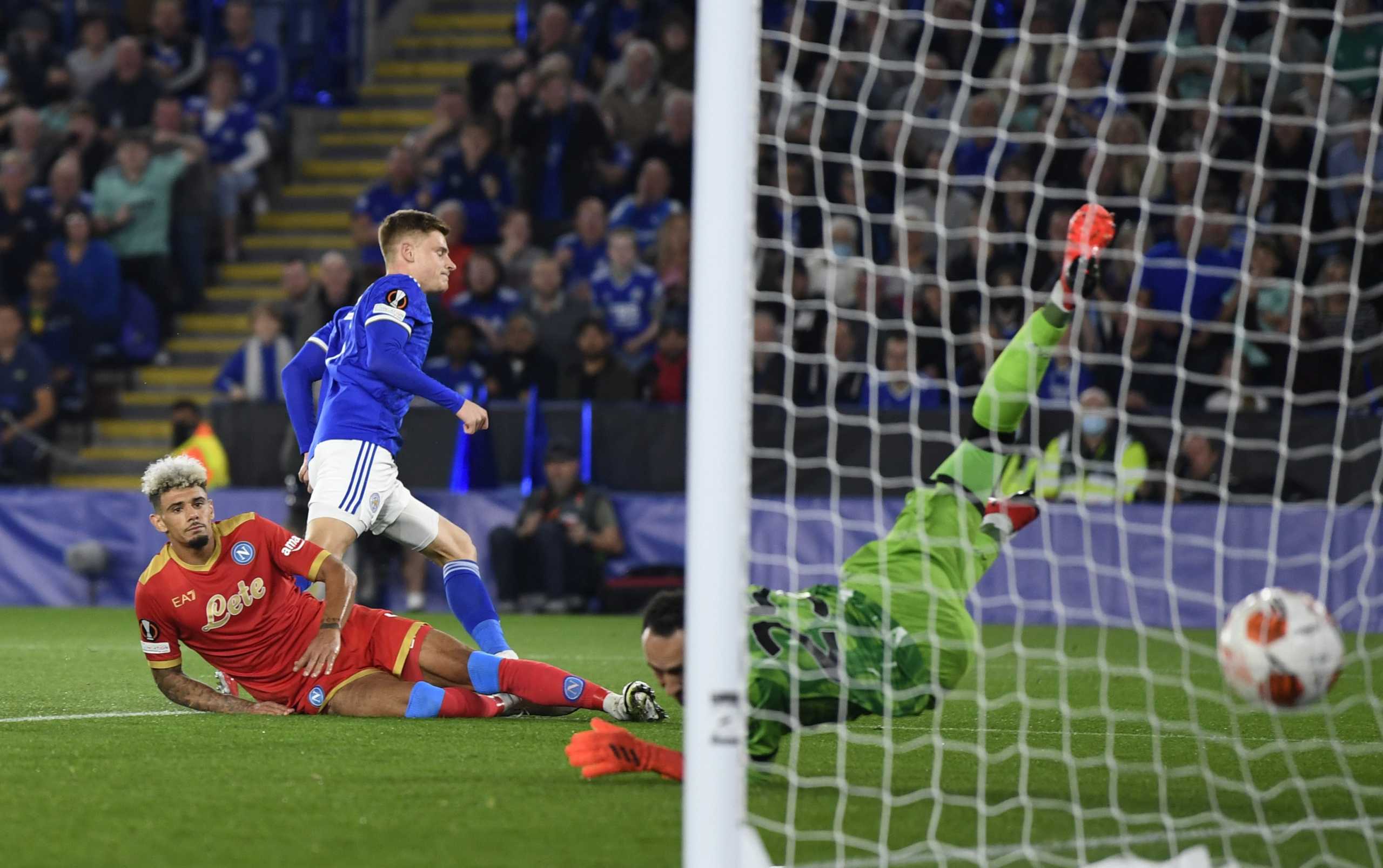 Soccer Football - Europa League - Group C - Leicester City v Napoli - King Power Stadium, Leicester, Britain - September 16, 2021 Leicester City's Harvey Barnes scores their second goal REUTERS