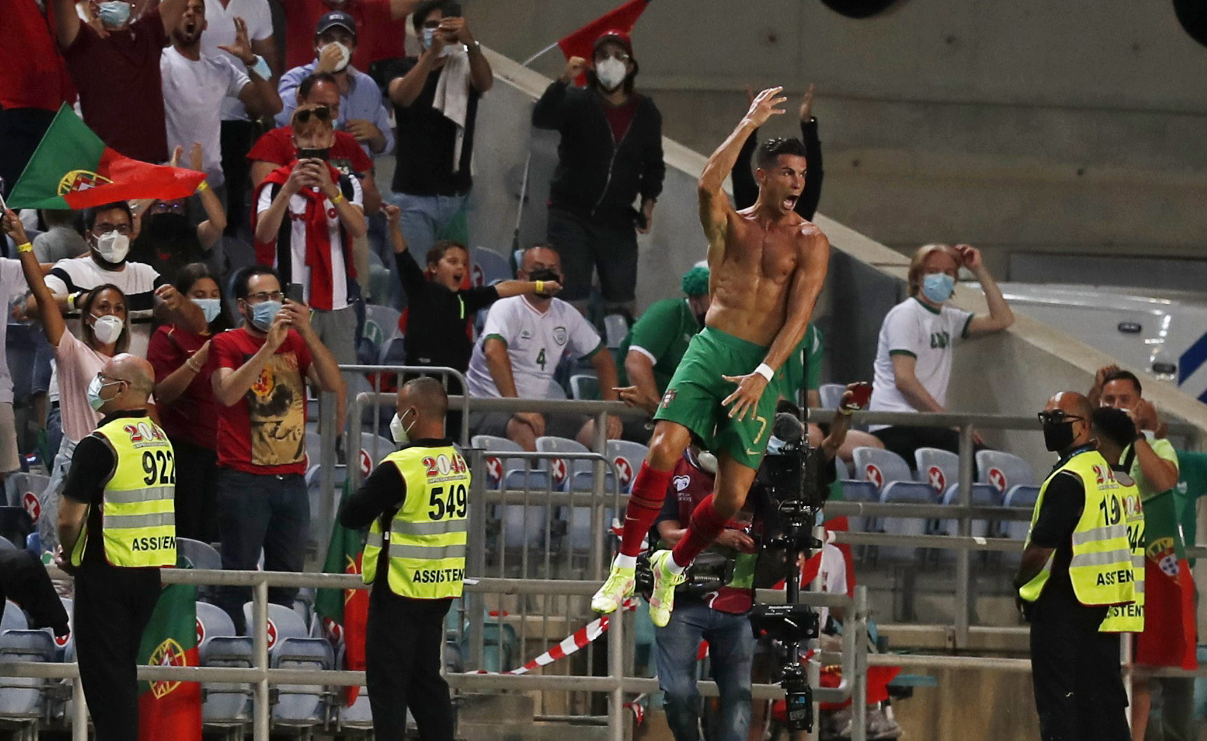 Soccer Football - World Cup - UEFA Qualifiers - Group A - Portugal v Republic of Ireland - Estadio Algarve, Almancil, Portugal - September 1, 2021 Portugal's Cristiano Ronaldo celebrates scoring their second goal REUTERS