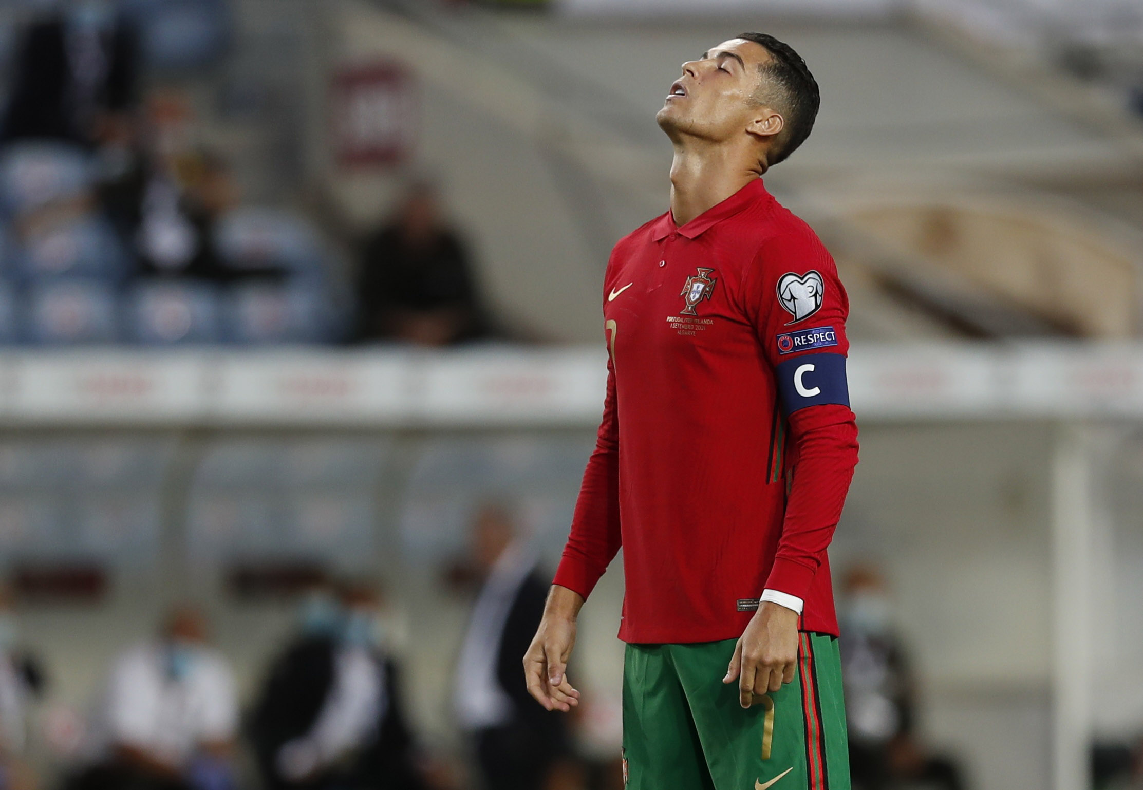 Soccer Football - World Cup - UEFA Qualifiers - Group A - Portugal v Republic of Ireland - Estadio Algarve, Almancil, Portugal - September 1, 2021 Portugal's Cristiano Ronaldo before he misses a penalty REUTERS