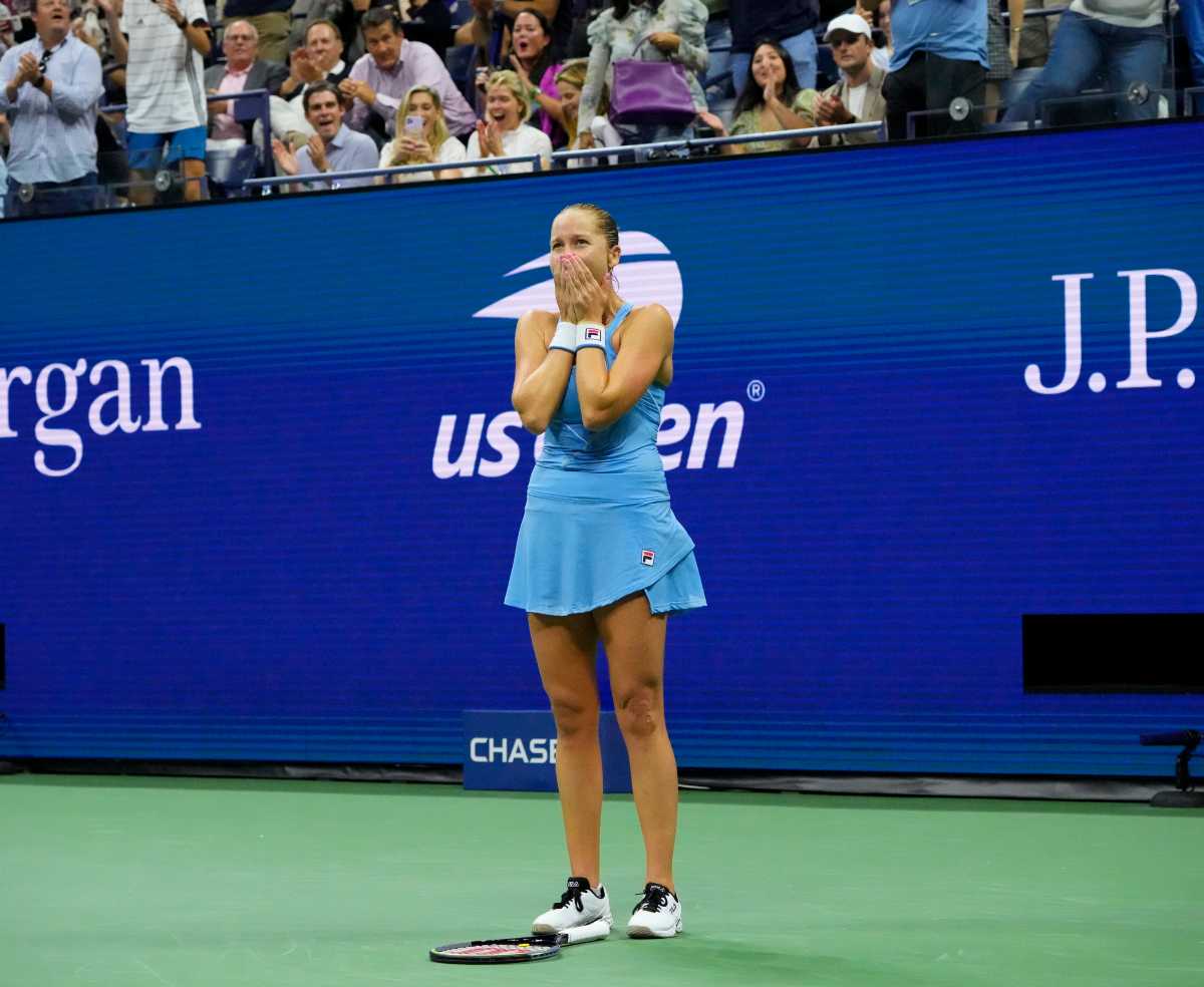 Sep 4, 2021; Flushing, NY, USA; 
Shelby Rogers of the USA after beating Ashleigh Barty of Australia on day six of the 2021 U.S. Open tennis tournament at USTA Billie Jean King National Tennis Center. Mandatory Credit: Robert Deutsch-USA TODAY Sports
