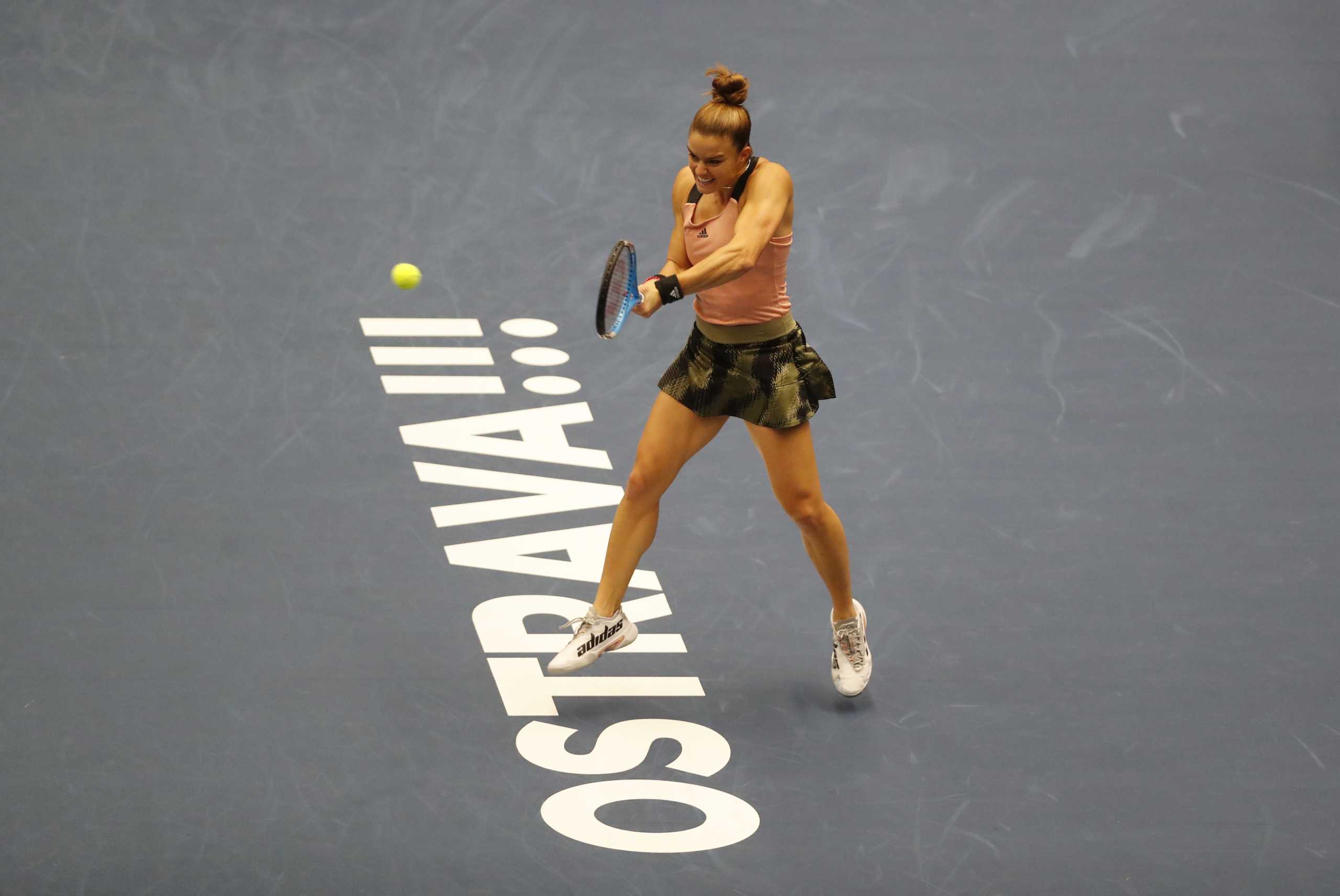 Tennis - WTA 500 - Ostrava Open - CEZ Arena, Ostrava, Czech Republic - September 26, 2021 Greece's Maria Sakkari in action during her final match against Estonia's Anett Kontaveit REUTERS