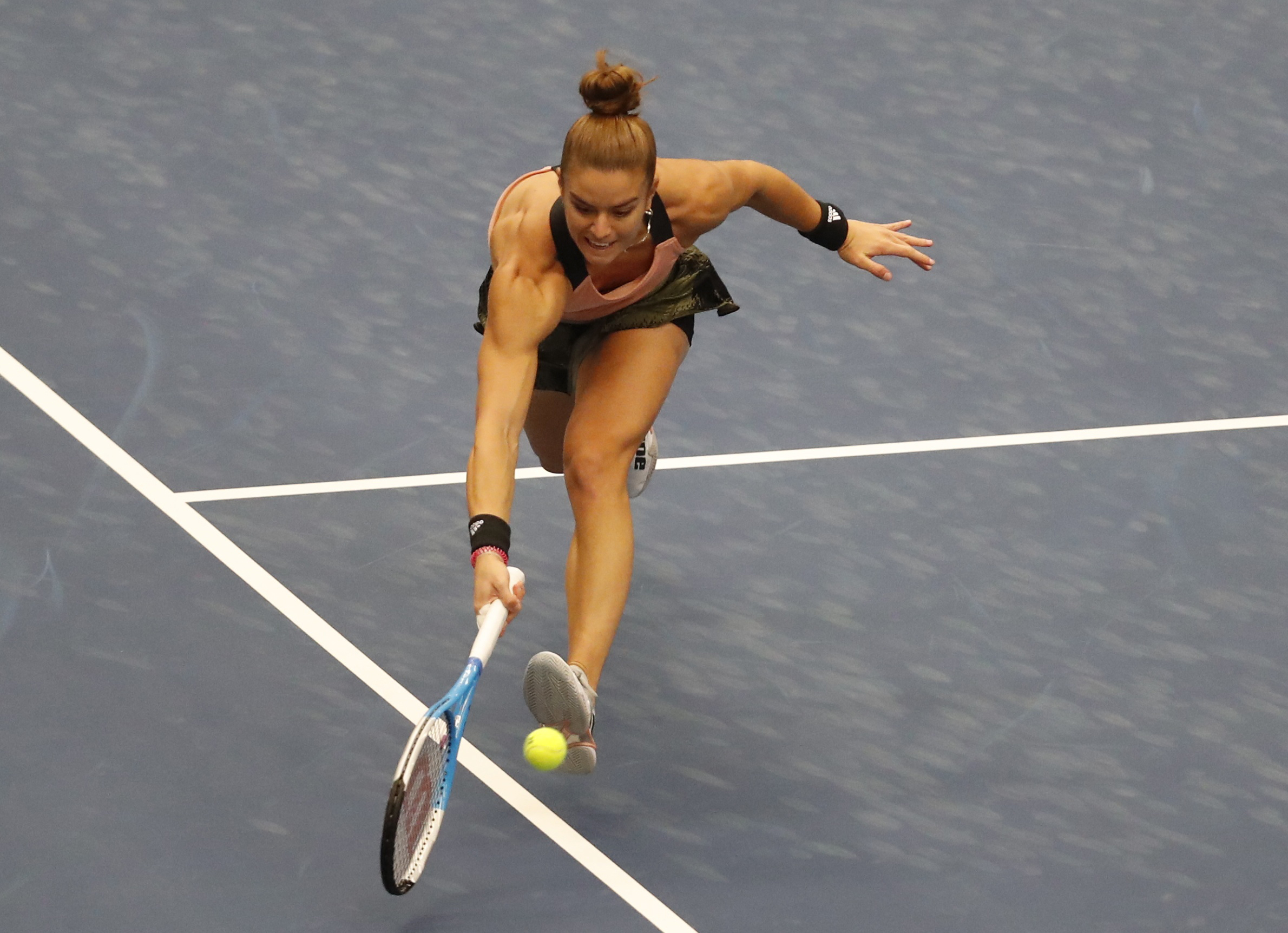 Tennis - WTA 500 - Ostrava Open - CEZ Arena, Ostrava, Czech Republic - September 23, 2021 Greece's Maria Sakkari in action during her round of 16 match against Latvia's Jelena Ostapenko REUTERS