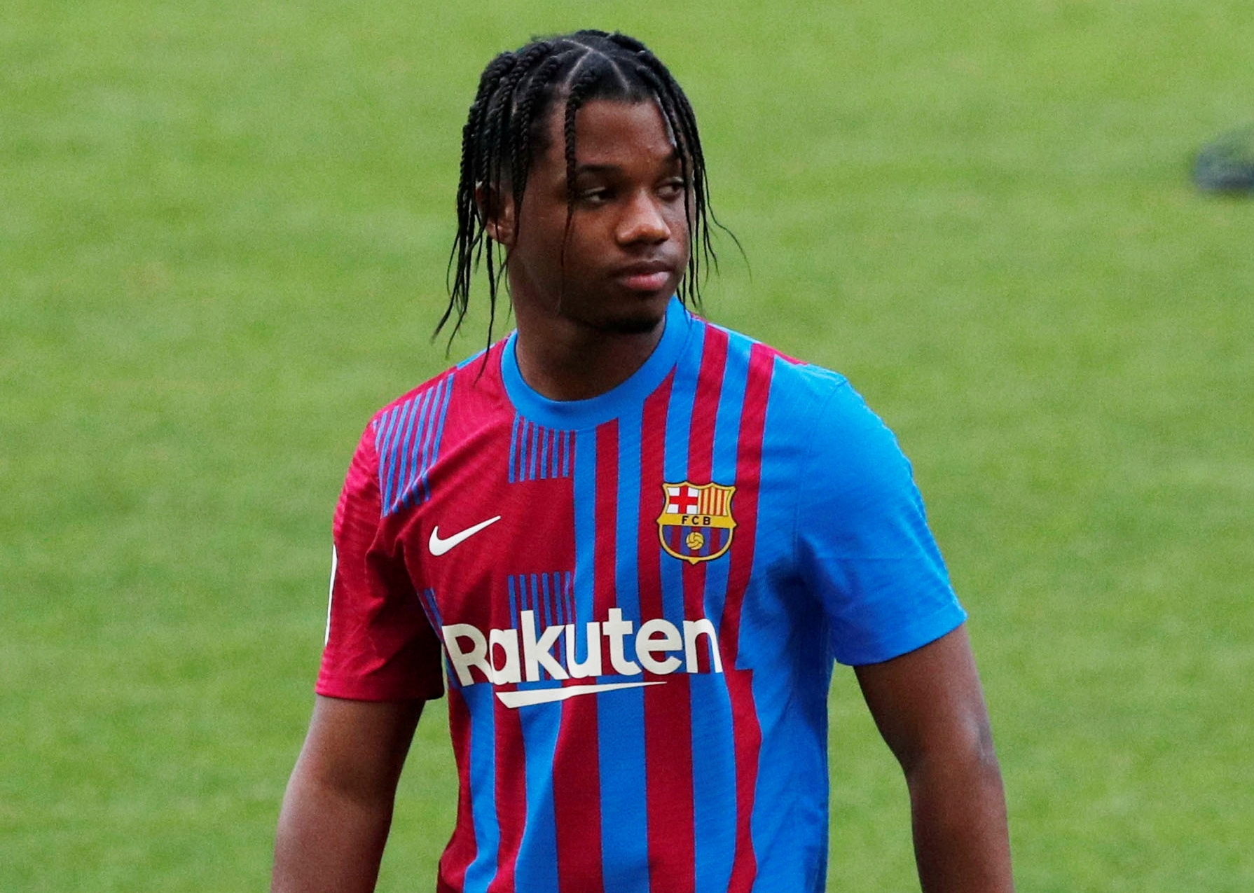 FILE PHOTO: Soccer Football - FC Barcelona President Joan Laporta unveils the new jersey - Camp Nou, Barcelona, Spain - June 15, 2021 FC Barcelona's Ansu Fati as the new jersey is unveiled REUTERS