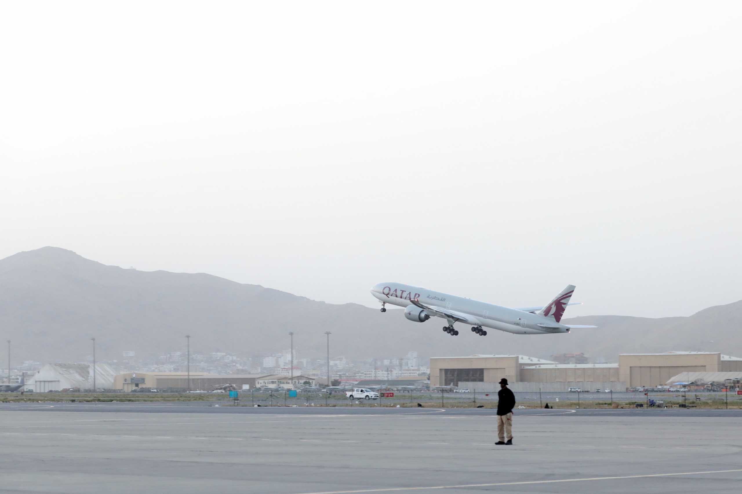 The first international flight since the withdrawal of U.S. troops from Afghanistan takes off from the international airport in Kabul, Afghanistan, September 9, 2021. WANA (West Asia News Agency) via REUTERS ATTENTION EDITORS - THIS IMAGE HAS BEEN SUPPLIED BY A THIRD PARTY.