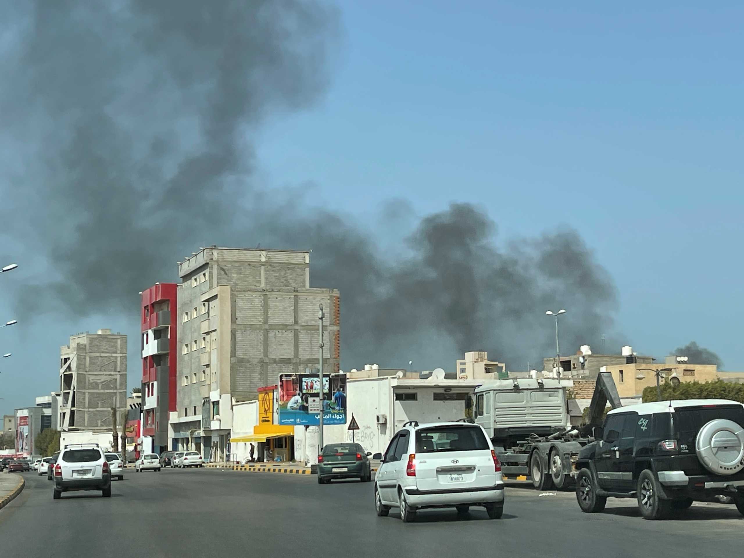 Smoke rises after an attack on Administrative Control Authority in Tripoli, Libya August 31, 2021. REUTERS
