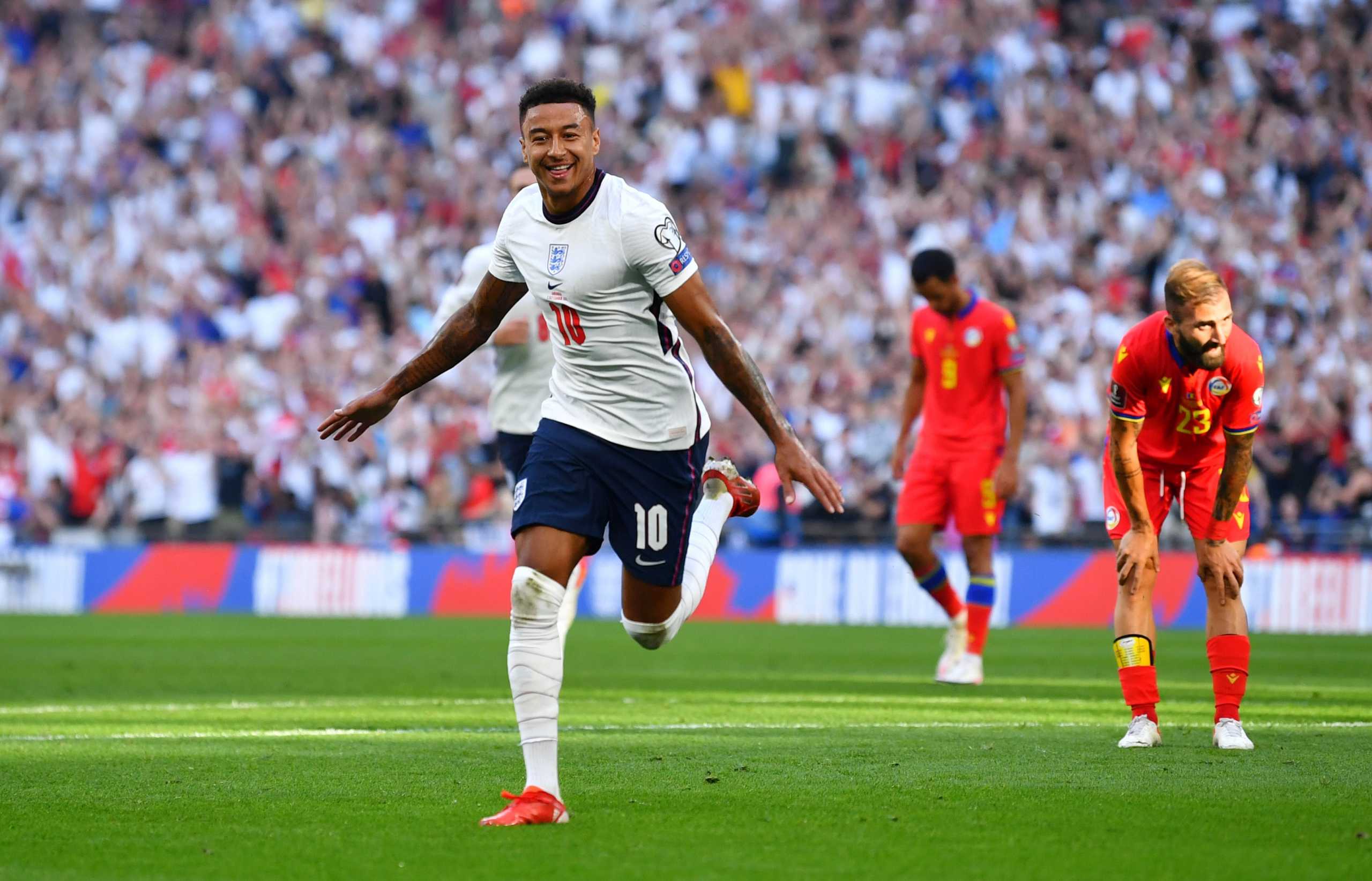Soccer Football - World Cup - UEFA Qualifiers - Group I - England v Andorra - Wembley Stadium, London, Britain - September 5, 2021  England's Jesse Lingard celebrates scoring their first goal REUTERS