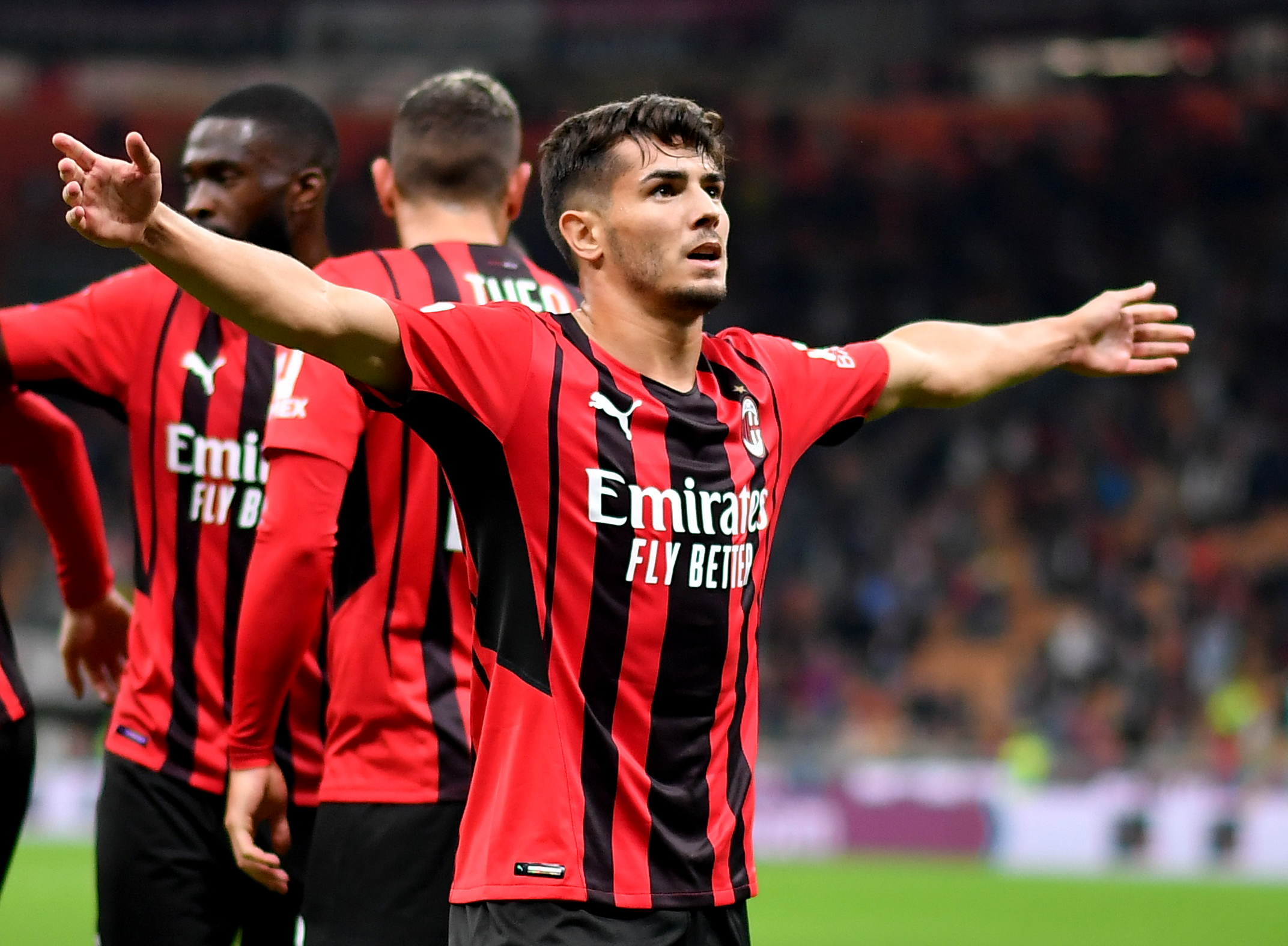 Soccer Football - Serie A - AC Milan v Venezia - San Siro, Milan, Italy - September 22, 2021 AC Milan's Brahim Diaz celebrates scoring their first goal REUTERS