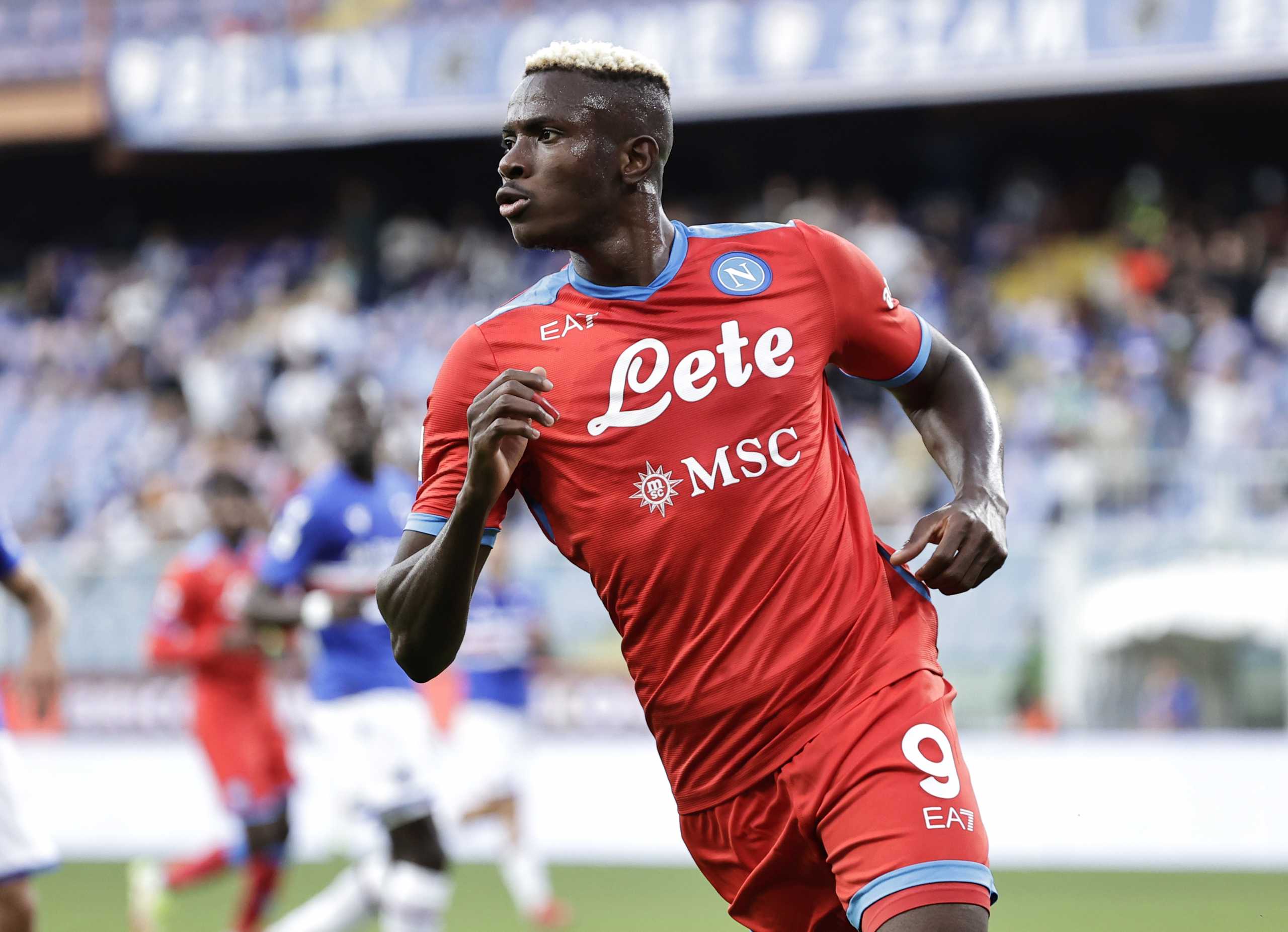 Soccer Football - Serie A - Sampdoria v Napoli - Stadio Comunale Luigi Ferraris, Genoa, Italy - September 23, 2021 Napoli's Victor Osimhen celebrates scoring their first goal REUTERS