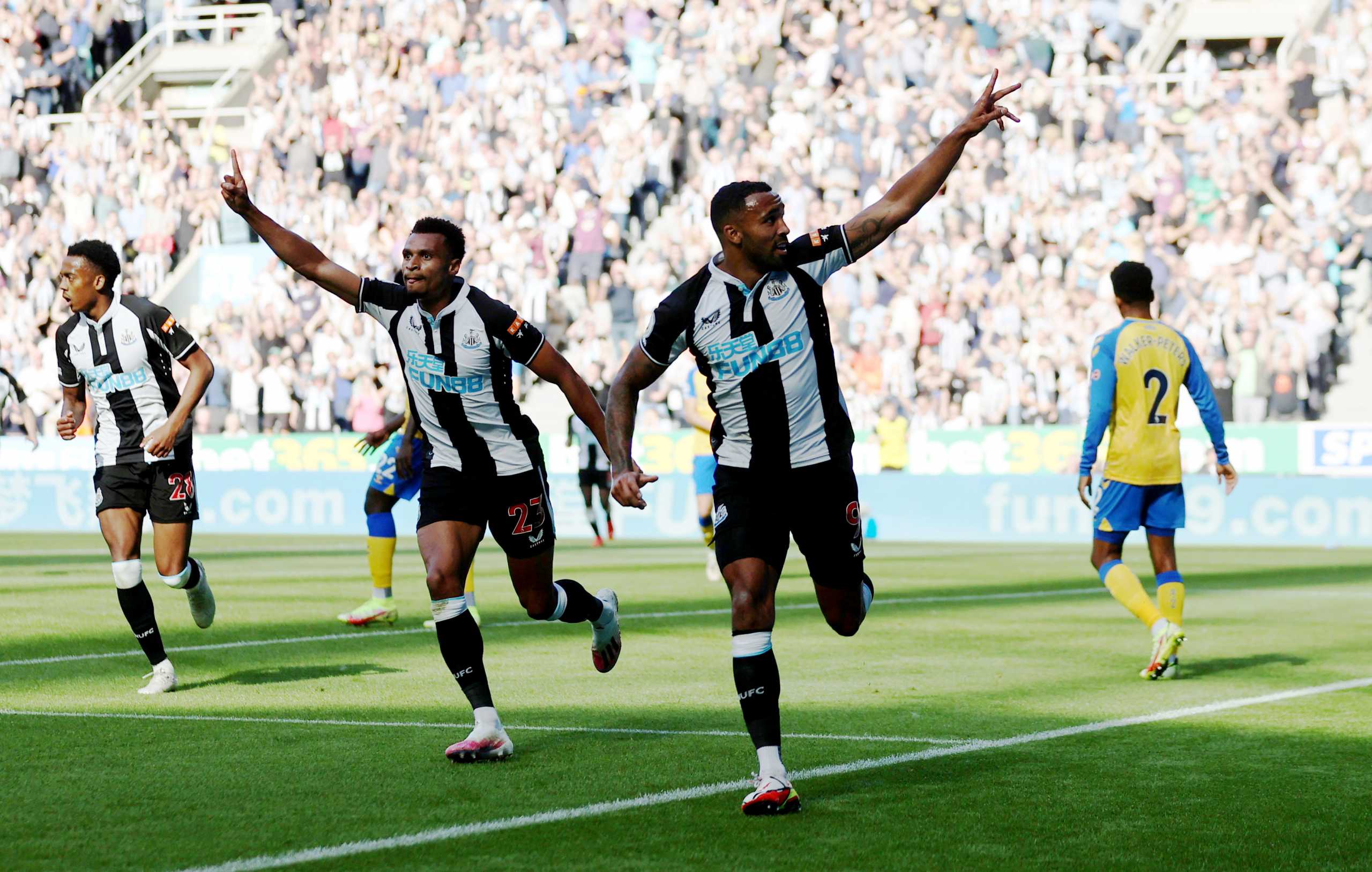 Soccer Football - Premier League - Newcastle United v Southampton - St James' Park, Newcastle, Britain - August 28, 2021 Newcastle United's Callum Wilson celebrates scoring their first goal Action Images via Reuters