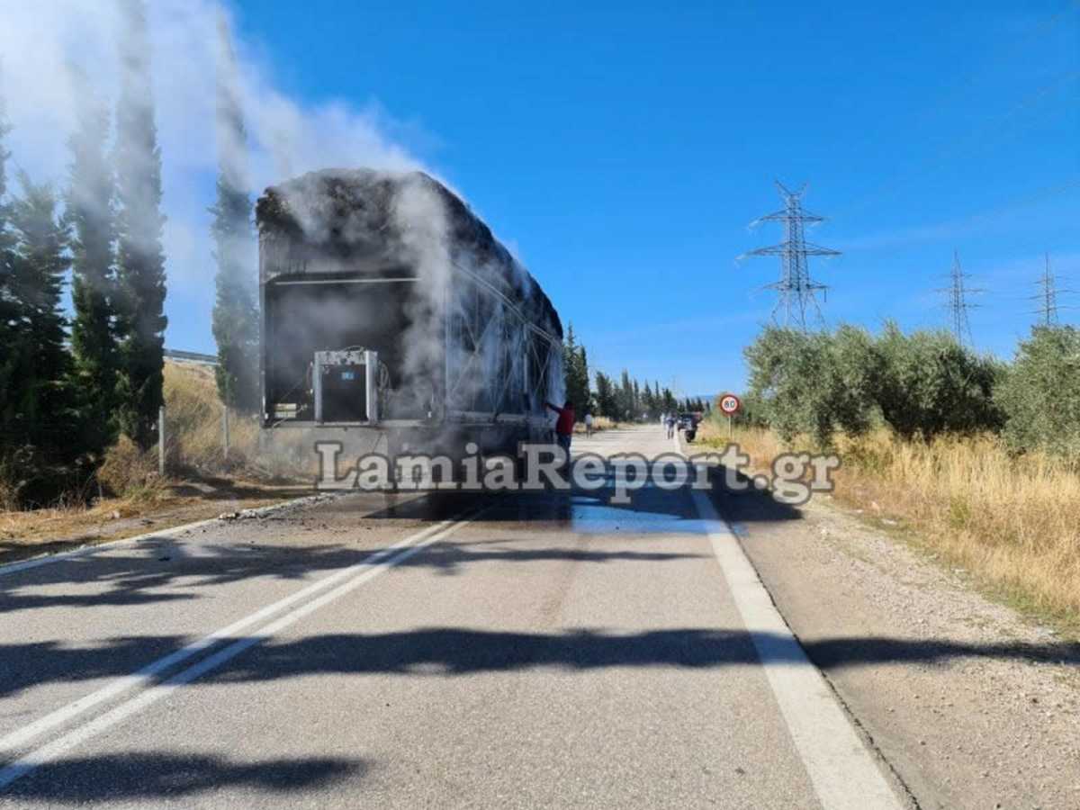 Λαμία: Στις φλόγες νταλίκα με βαμβάκι – «Έσπερνε» φωτιές στον παράδρομο