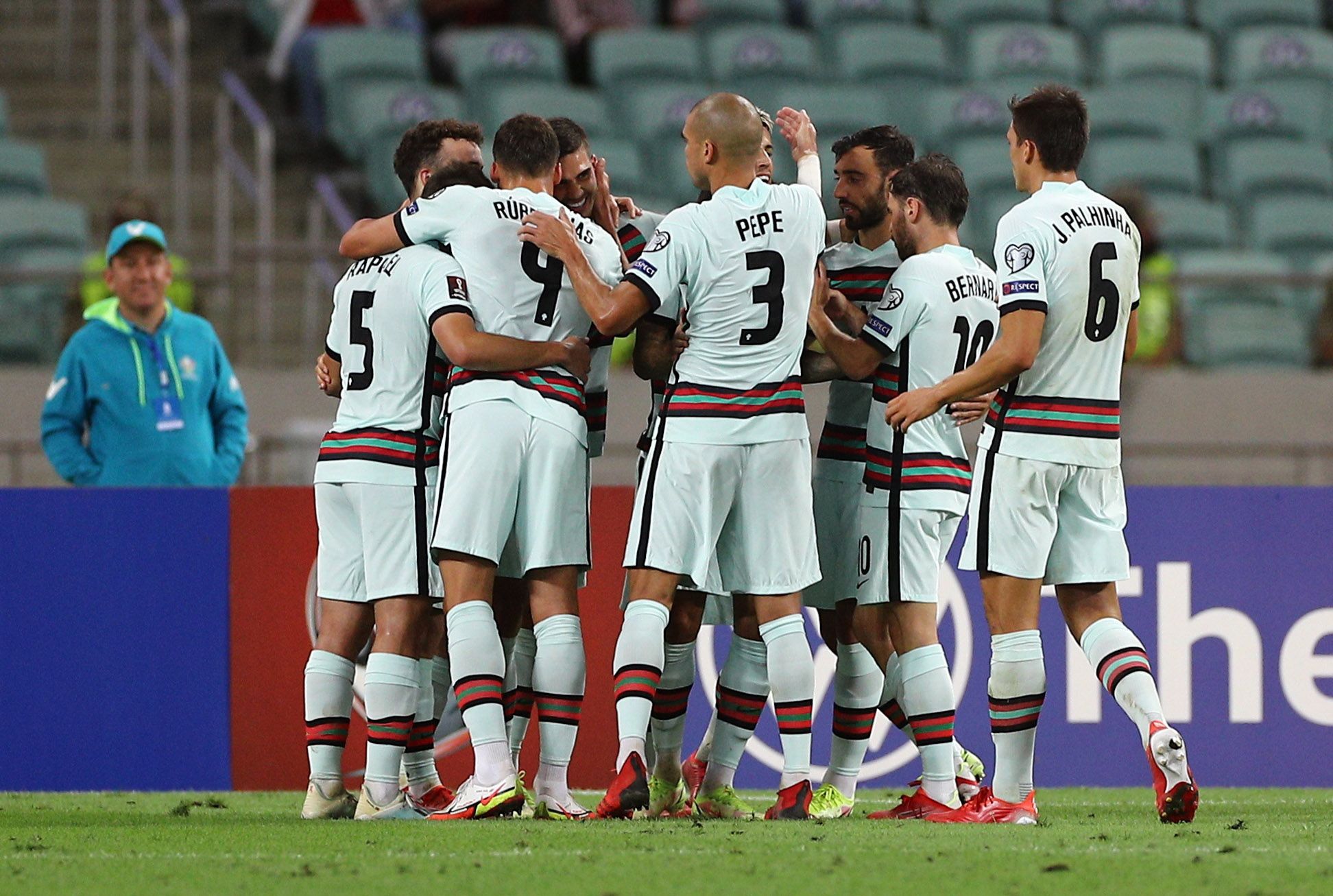 Soccer Football - World Cup - UEFA Qualifiers - Group A - Azerbaijan v Portugal - Baku Olympic Stadium, Baku, Azerbaijan - September 7, 2021 Portugal's Andre Silva celebrates scoring their second goal with teammates REUTERS