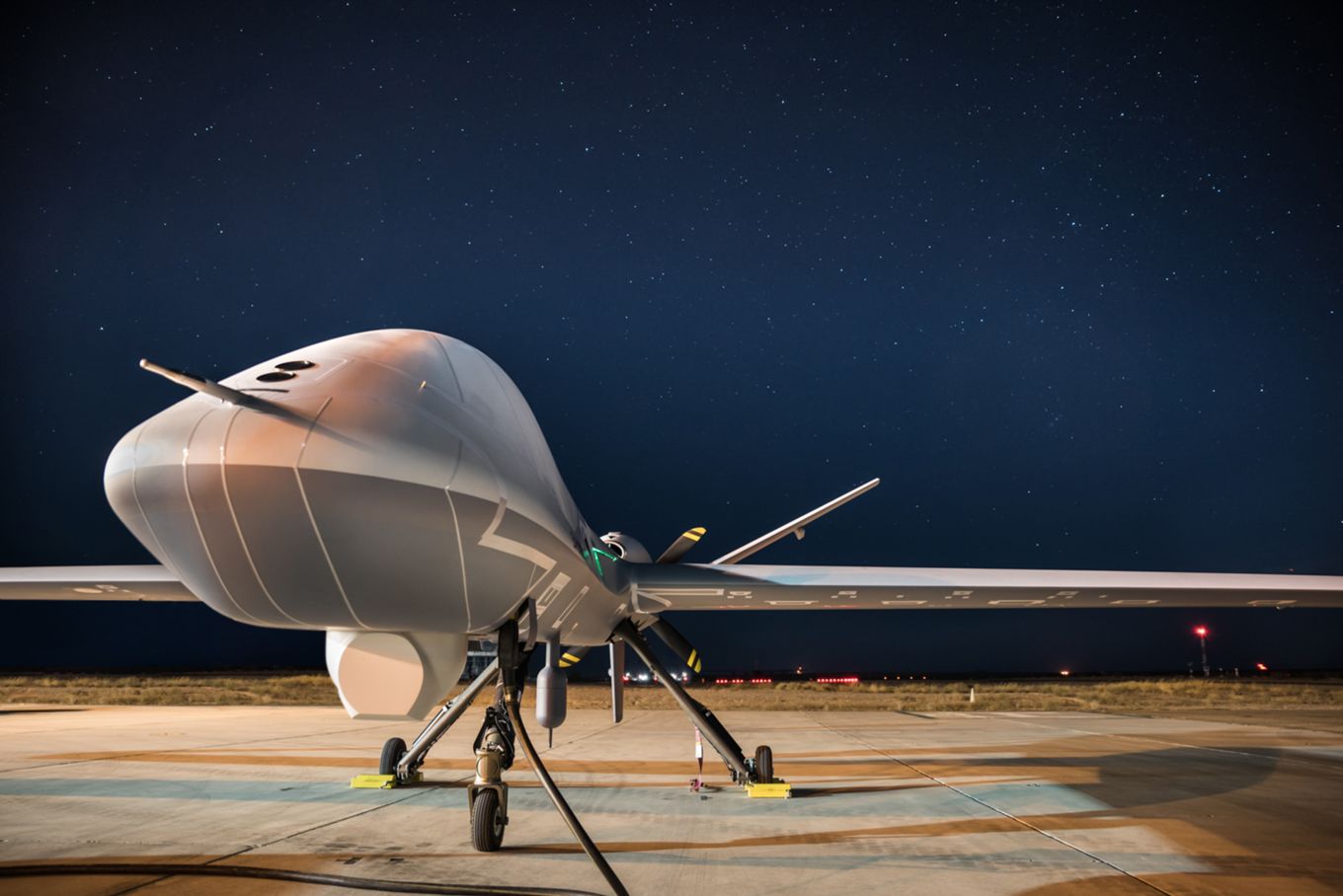 Image Shows:  A developmental version of the Protector, new Remotely Piloted Air System (RPAS) ordered for the Royal Air Force, which will fly non-stop from the United States to RAF Fairford in the UK on 11 July.

Historic trans-Atlantic flight planned for new Royal Air Force aircraft.
 
A new Remotely Piloted Air System (RPAS) ordered for the Royal Air Force will fly non-stop from the United States to RAF Fairford in the UK on 11 July.
 
The UK is the lead customer for the next-generation aircraft which will be known as the Protector RG Mk.1 when it enters service in the early 2020s. Operated at all times by a fully qualified pilot, Protector is the Worlds first RPAS to be designed, built and certified against stringent NATO and UK Safety Certification standards equivalent to manned aircraft.
 
The flight from North Dakota to Gloucestershire is likely to take over 20 hours and will be the first across the Atlantic by a Medium Altitude RPAS and the first time one has entered UK airspace under beyond line-of-sight communication control.
 
The Minister for Defence Procurement, Guto Bebb MP said:
 
Protectors first arrival in the UK is an exciting milestone in our mission to get the most advanced equipment to combat the intensifying threats that we face. With almost double the endurance of its predecessor and armed with the latest missiles and surveillance technology, this unmanned aircraft will not only give us a decisive advantage on the battlefield but will help us reach new heights to keep Britain safe at home and overseas.
 
Protector is capable of supporting an array of homeland defence tasks, including Military Aid to Civil Authorities  for example search and rescue, disaster monitoring or flood prevention activities.
 
For the first flight across the Atlantic to succeed the RAF provided guidance, advice and supervision of UK airspace procedures.
 
The aircraft will be placed on static display at the Royal International Air Tattoo, demonstratin