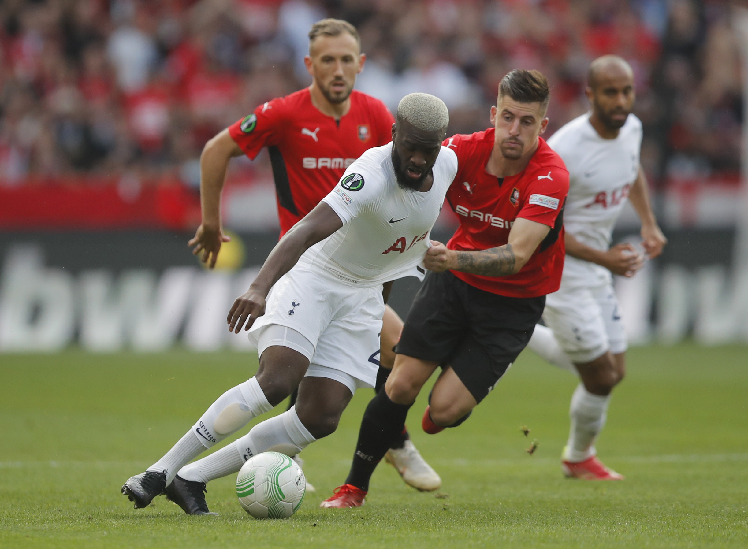 Soccer Football - Europa Conference League - Group G - Stade Rennes v Tottenham Hotspur - Roazhon Park, Rennes, France - September 16, 2021 Tottenham Hotspur's Tanguy Ndombele in action with Stade de Reims' Baptiste Santamaria REUTERS