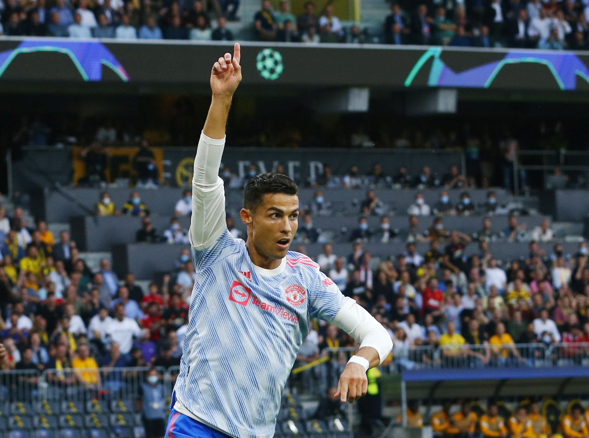 Soccer Football - Champions League - Group F - BSC Young Boys v Manchester United - Stadion Wankdorf, Bern, Switzerland- September 14, 2021 Manchester United's Cristiano Ronaldo celebrates scoring their first goal REUTERS