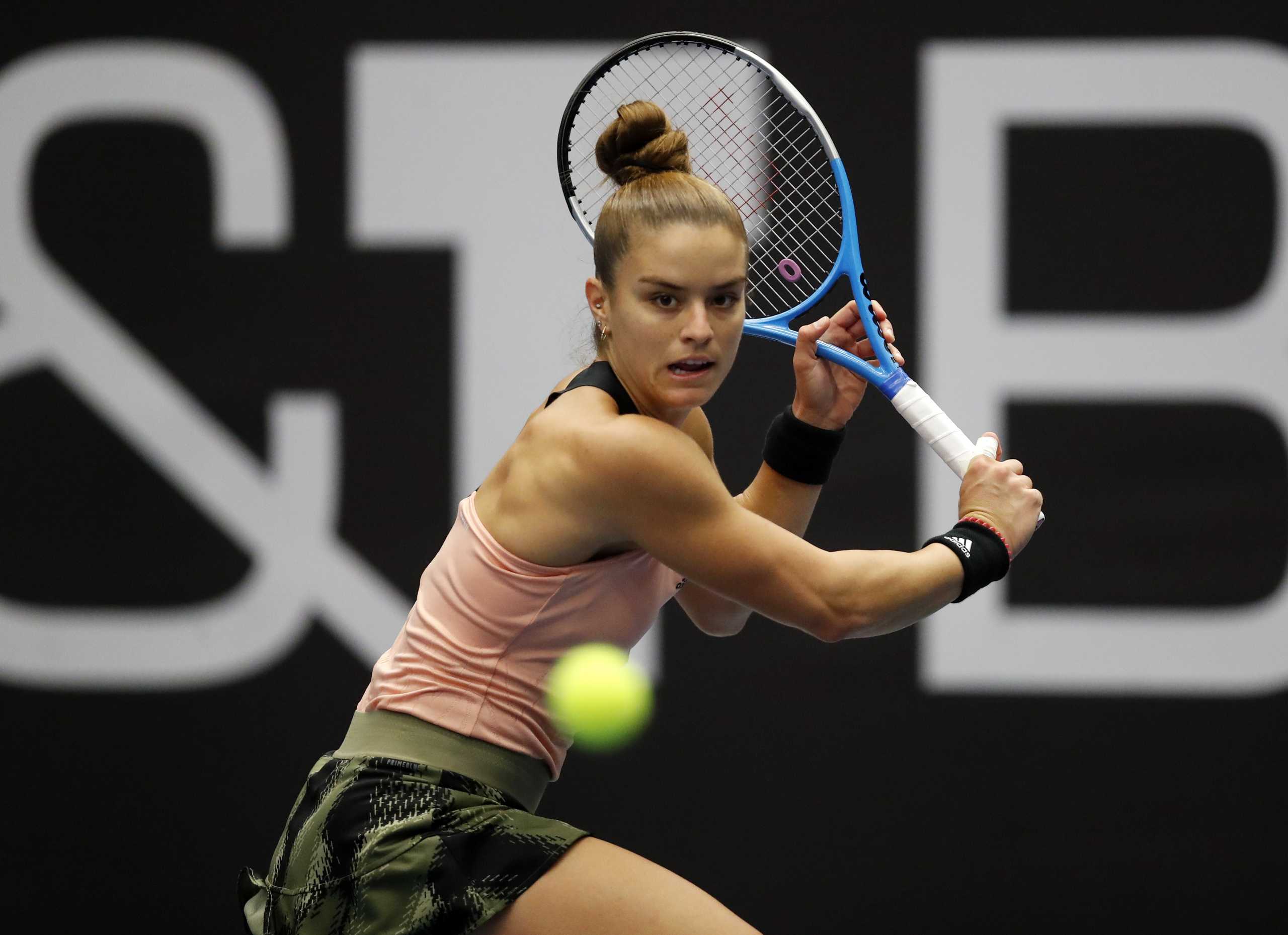 Tennis - WTA 500 - Ostrava Open - CEZ Arena, Ostrava, Czech Republic - September 24, 2021 Greece's Maria Sakkari in action during her quarter final match against Czech Republic's Tereza Martincova REUTERS