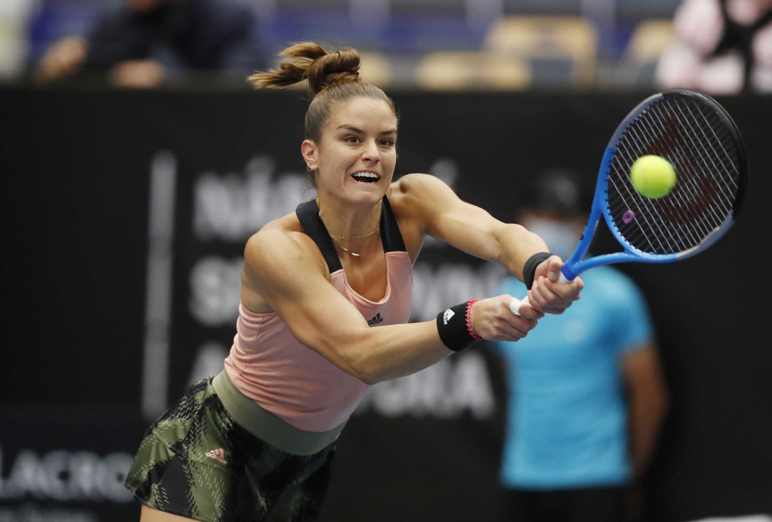 Tennis - WTA 500 - Ostrava Open - CEZ Arena, Ostrava, Czech Republic - September 25, 2021  Greece's Maria Sakkari in action during her semi final match against Poland's Iga Swiatek REUTERS