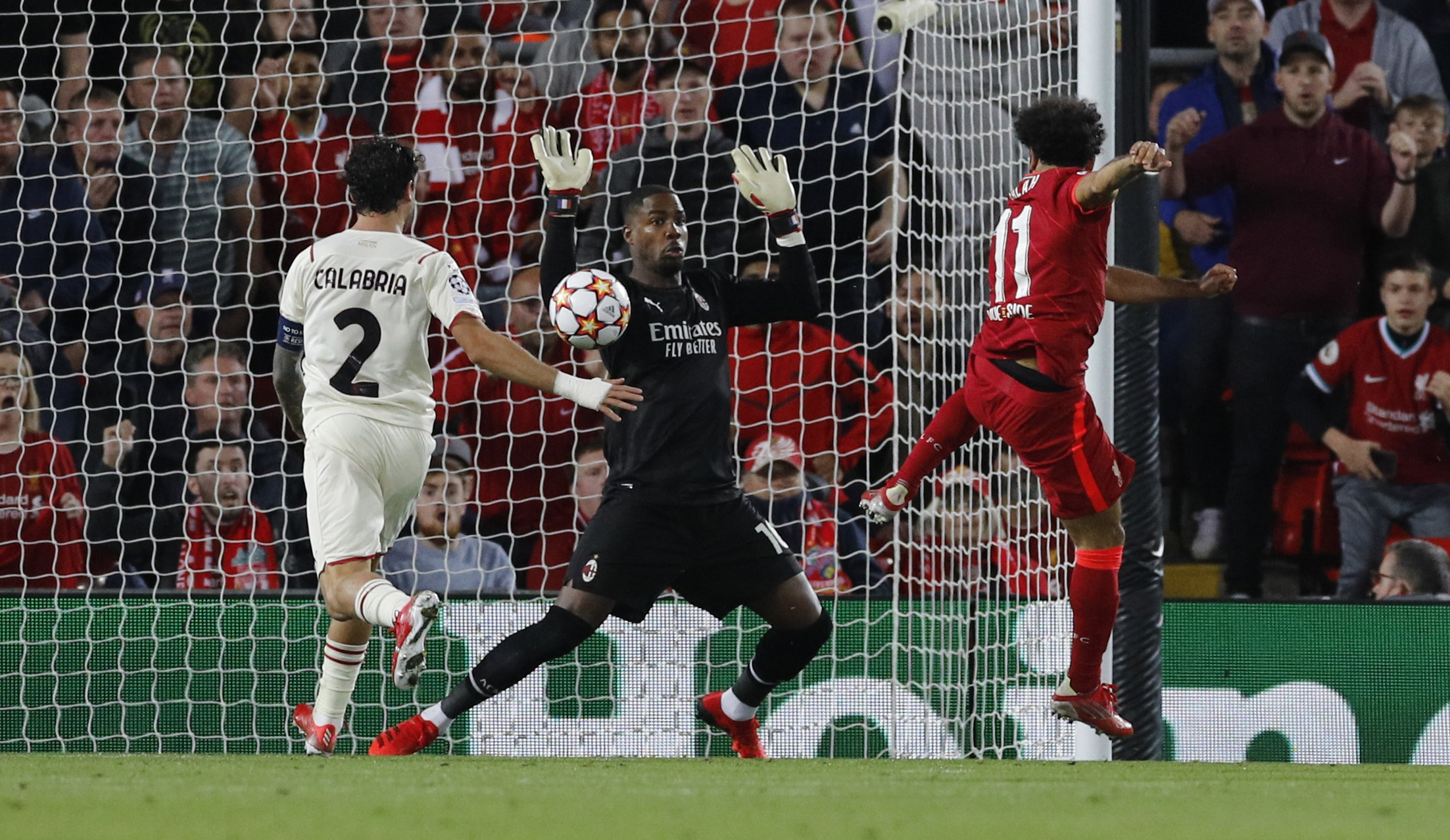 Soccer Football - Champions League - Group B - Liverpool v AC Milan - Anfield, Liverpool, Britain - September 15, 2021 Liverpool's Mohamed Salah scores their second goal REUTERS