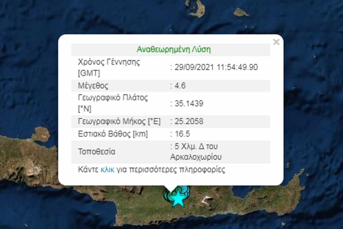 Σεισμός στην Κρήτη: 4,6 o μετασεισμός στο Αρκαλοχώρι
