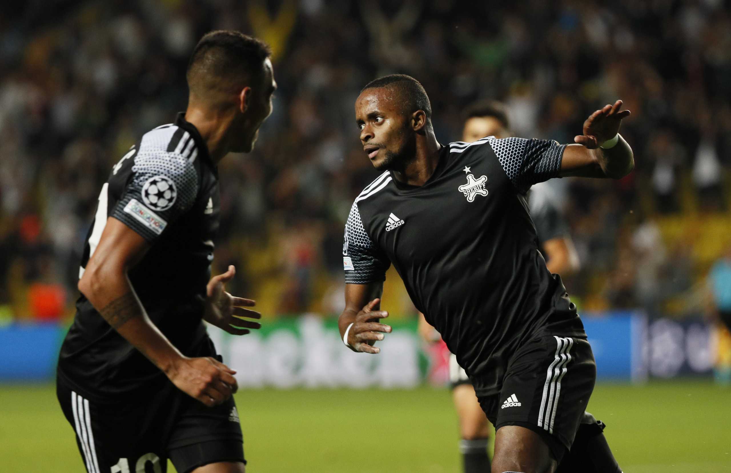 Soccer Football - Champions League - Group D - Sheriff Tiraspol v Shakhtar Donetsk - Bolshaya Sportivnaya Arena, Tiraspol, Moldova - September 15, 2021 Sheriff Tiraspol's Momo Yansane celebrates scoring their second goal REUTERS