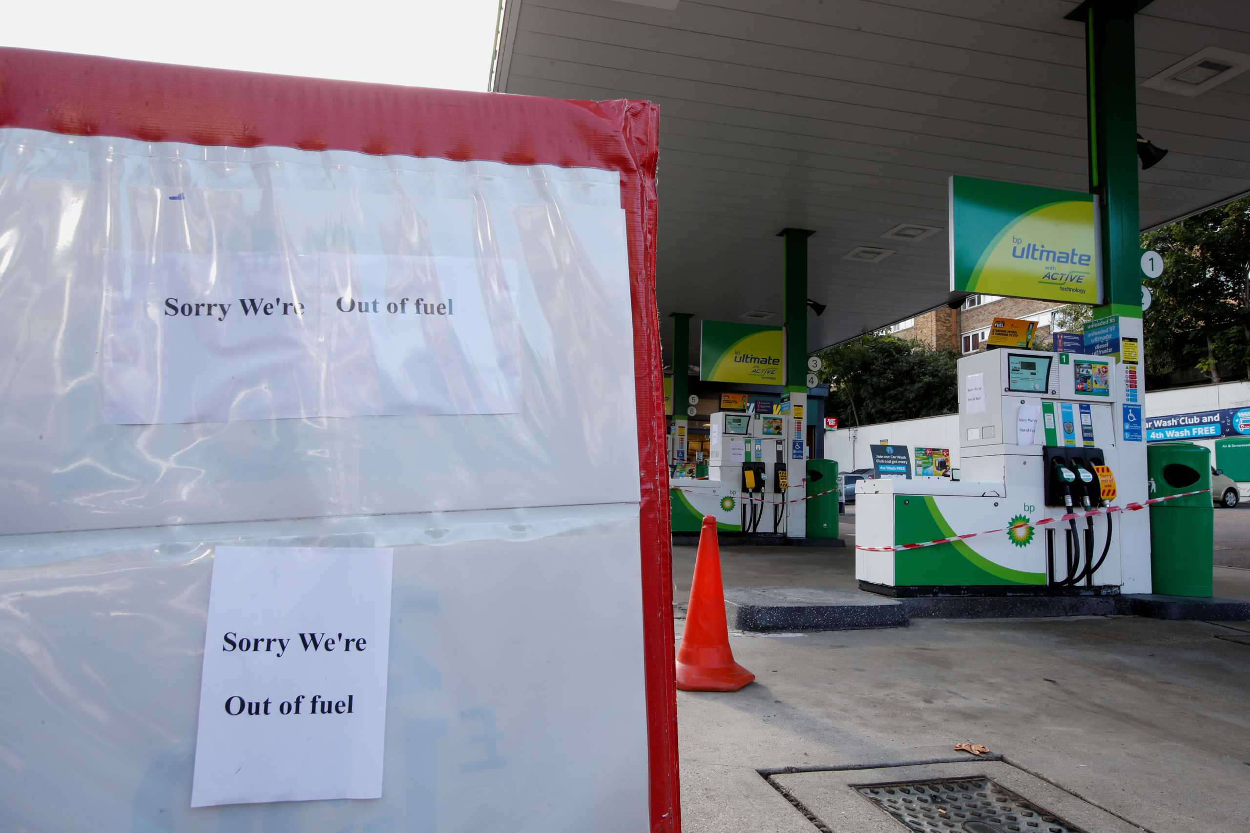 A BP petrol station that has ran out of fuel is seen in London, Britain, September 26, 2021. REUTERS