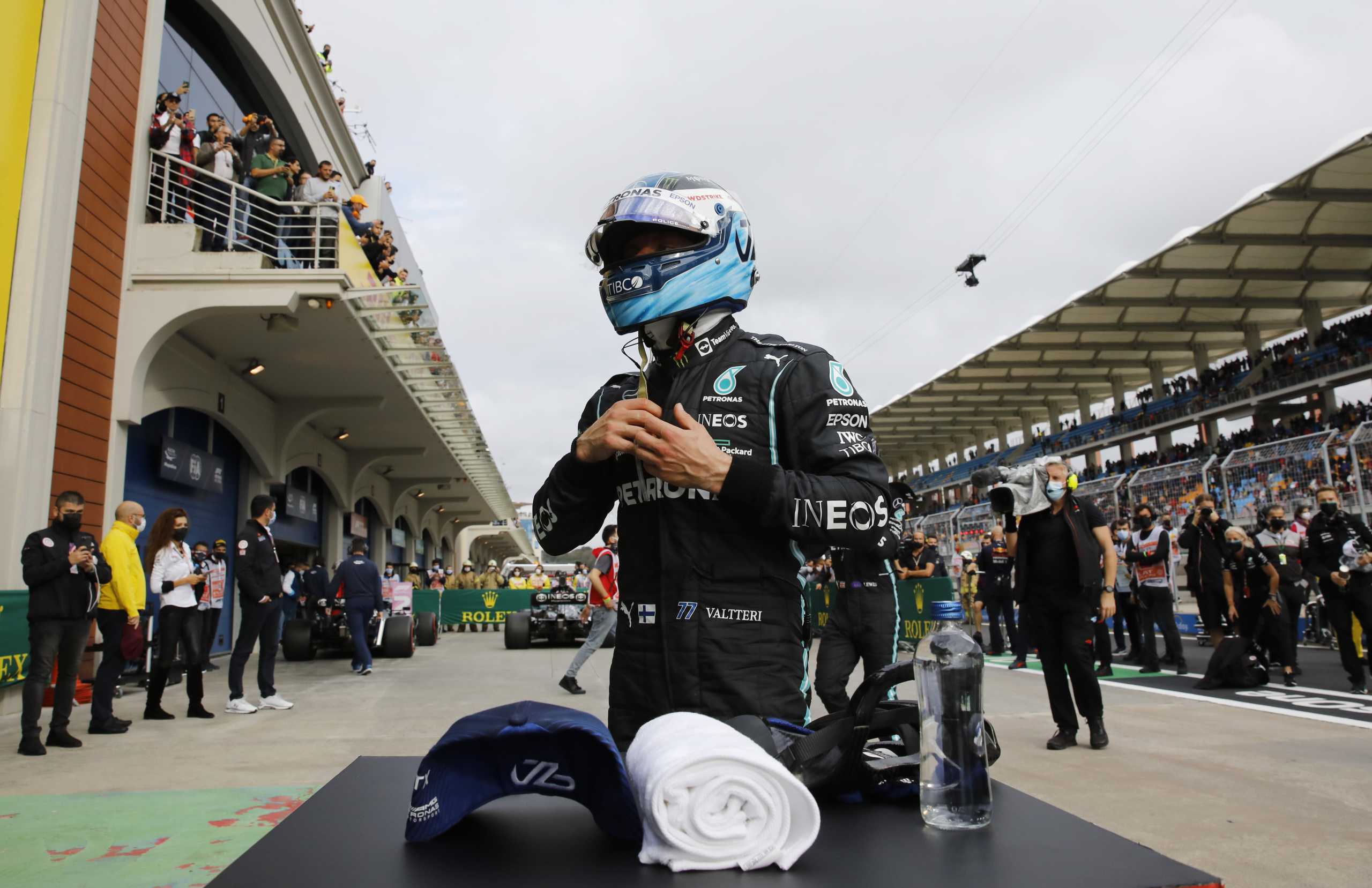 Formula One F1 - Turkish Grand Prix - Intercity Istanbul Park, Istanbul, Turkey - October 9, 2021  Mercedes' Valtteri Bottas after qualifying in second position REUTERS
