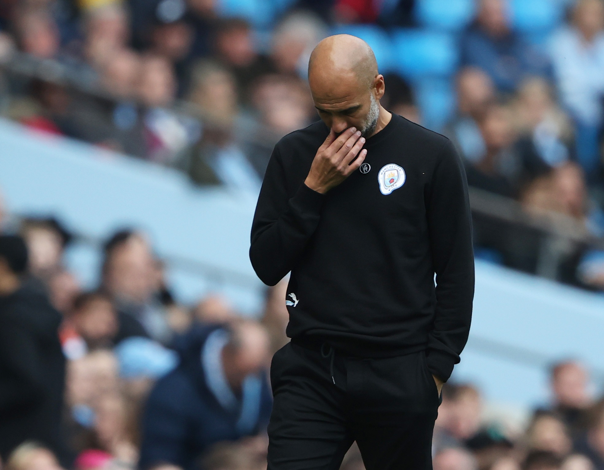 Soccer Football - Premier League - Manchester City v Burnley - Etihad Stadium, Manchester, Britain - October 16, 2021  Manchester City manager Pep Guardiola reacts Action Images via Reuters