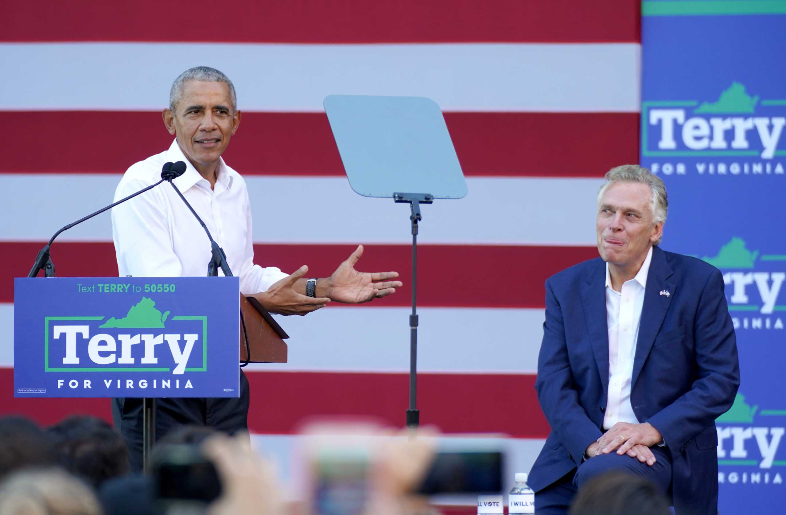 Former U.S. President Barack Obama speaks during a campaign rally for Virginia Democratic gubernatorial candidate Terry McAuliffe in Richmond, Virginia, U.S. October 23, 2021. REUTERS