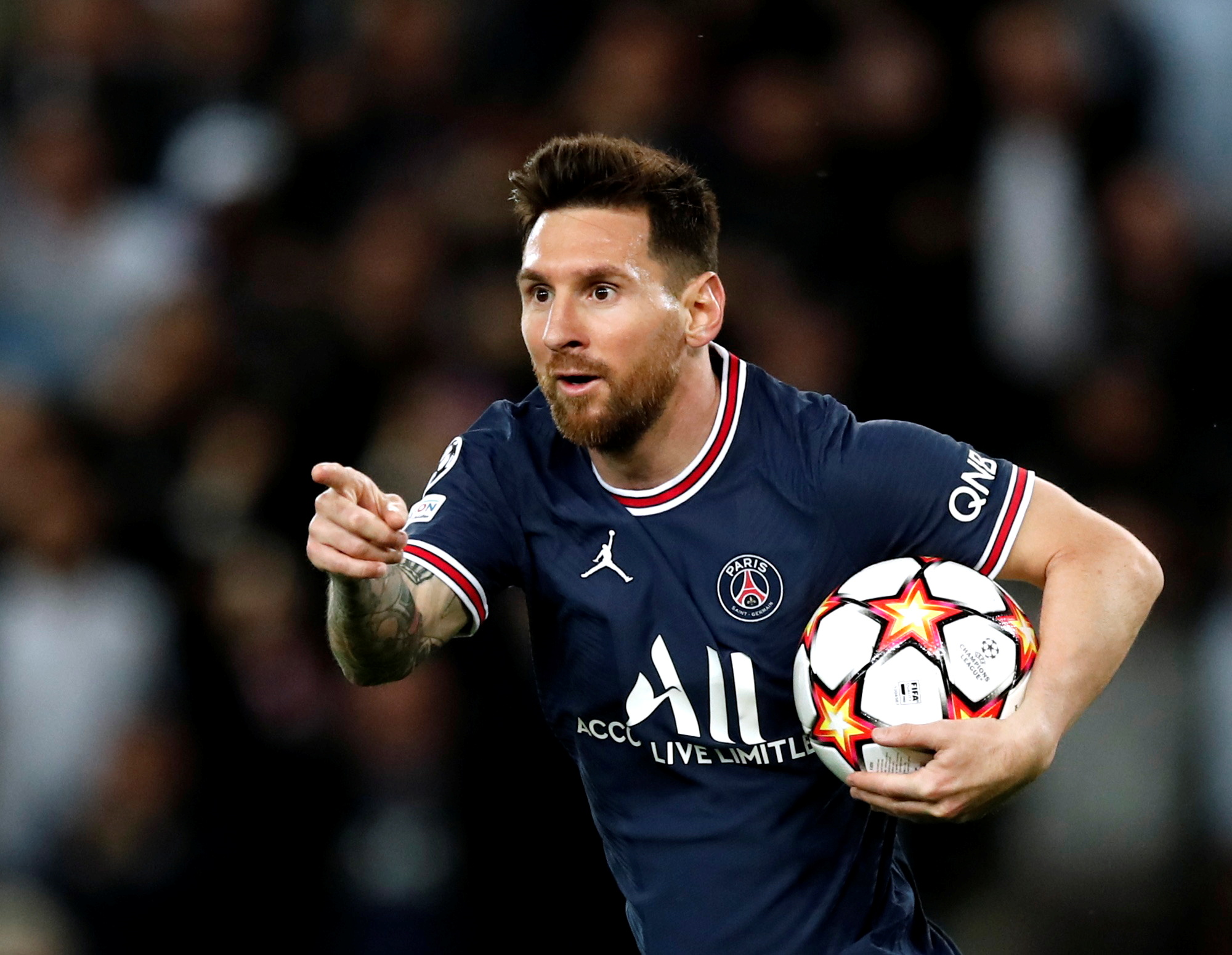 Soccer Football - Champions League - Group A - Paris St Germain v RB Leipzig - Parc des Princes, Paris, France - October 19, 2021 Paris St Germain's Lionel Messi celebrates scoring their second goal REUTERS