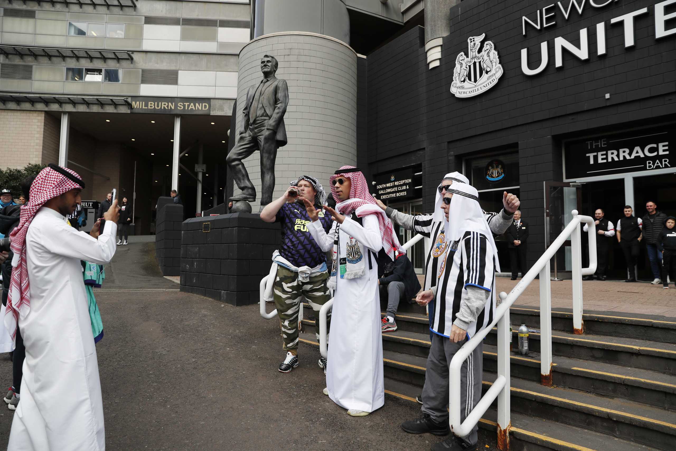 Soccer Football - Premier League - Newcastle United v Tottenham Hotspur - St James' Park, Newcastle, Britain - October 17, 2021 Newcastle United fans outside the stadium before the match Action Images via Reuters