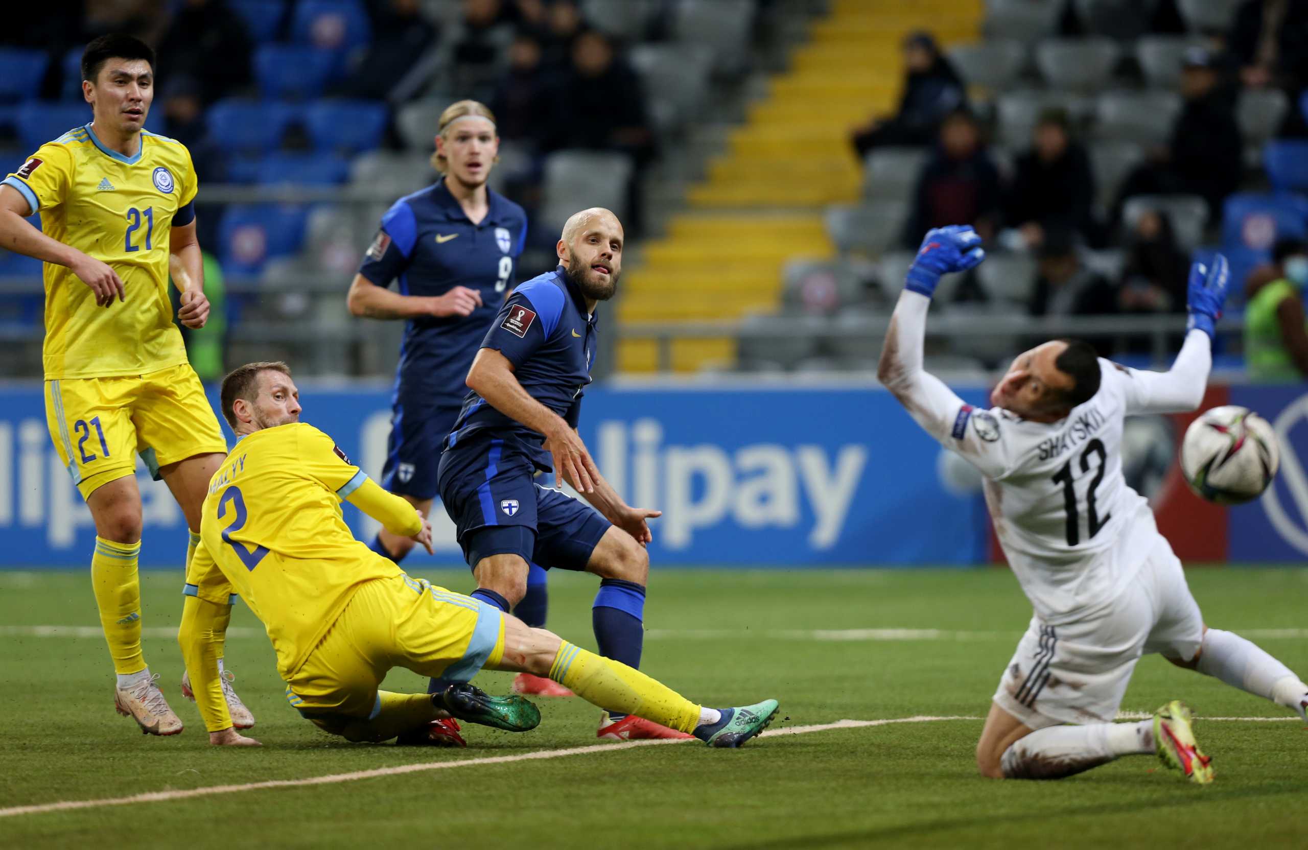 Soccer Football - World Cup - UEFA Qualifiers - Group D - Kazakhstan v Finland - Astana Arena, Astana, Kazakhstan - October 12, 2021 Finland's Teemu Pukki scores their first goal REUTERS