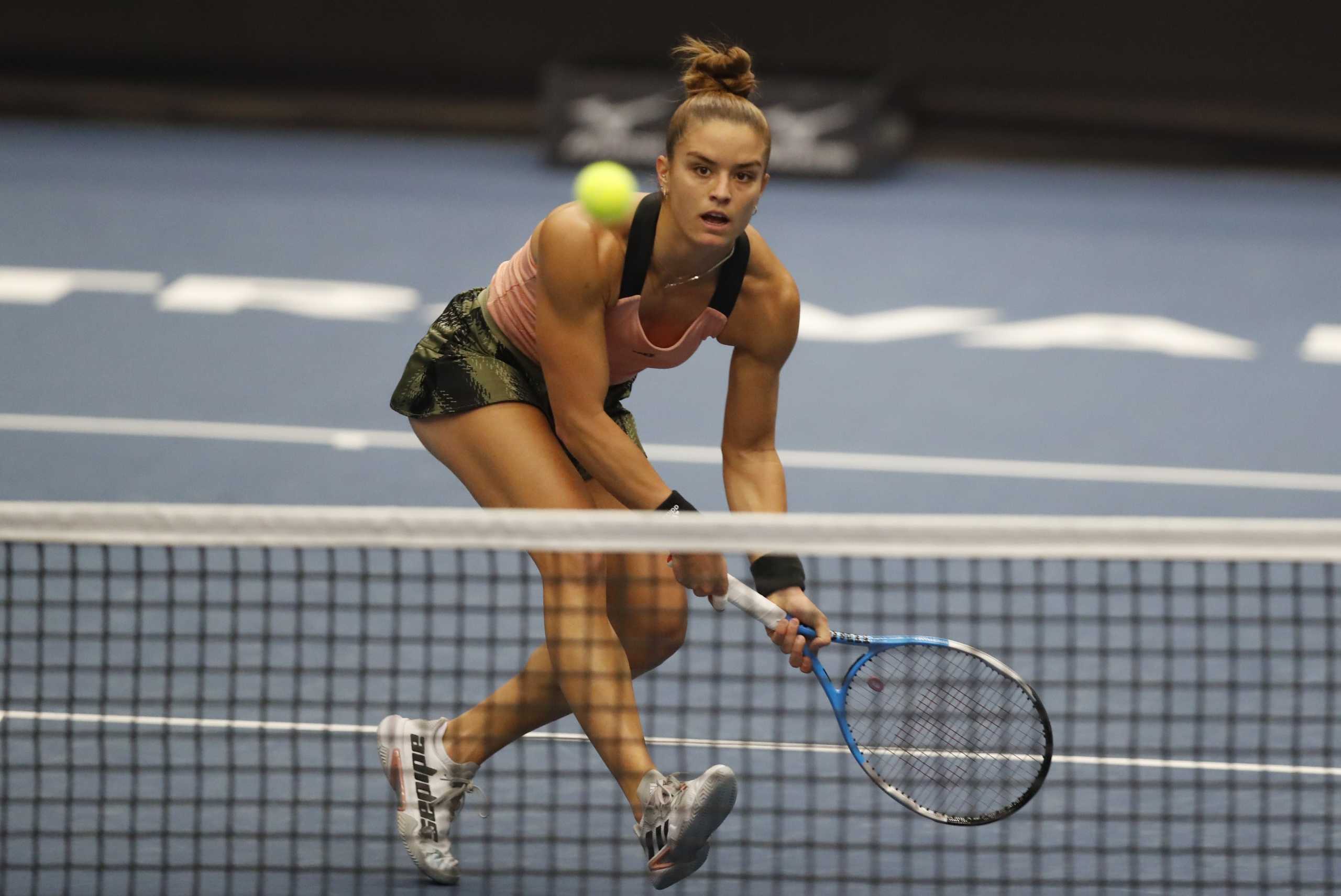 Tennis - WTA 500 - Ostrava Open - CEZ Arena, Ostrava, Czech Republic - September 26, 2021 Greece's Maria Sakkari in action during her final match against Estonia's Anett Kontaveit REUTERS