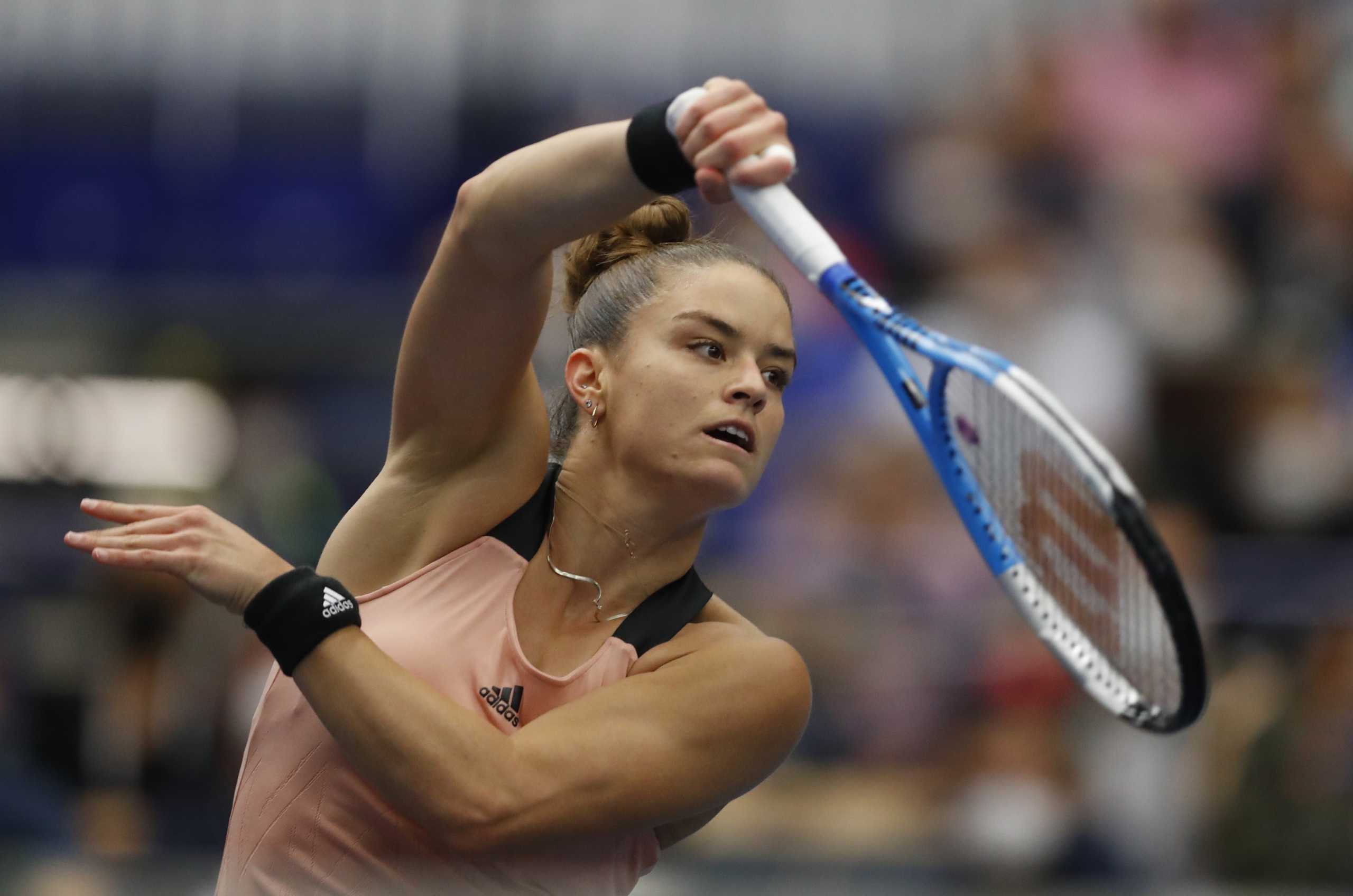Tennis - WTA 500 - Ostrava Open - CEZ Arena, Ostrava, Czech Republic - September 26, 2021 Greece's Maria Sakkari in action during her final match against Estonia's Anett Kontaveit REUTERS