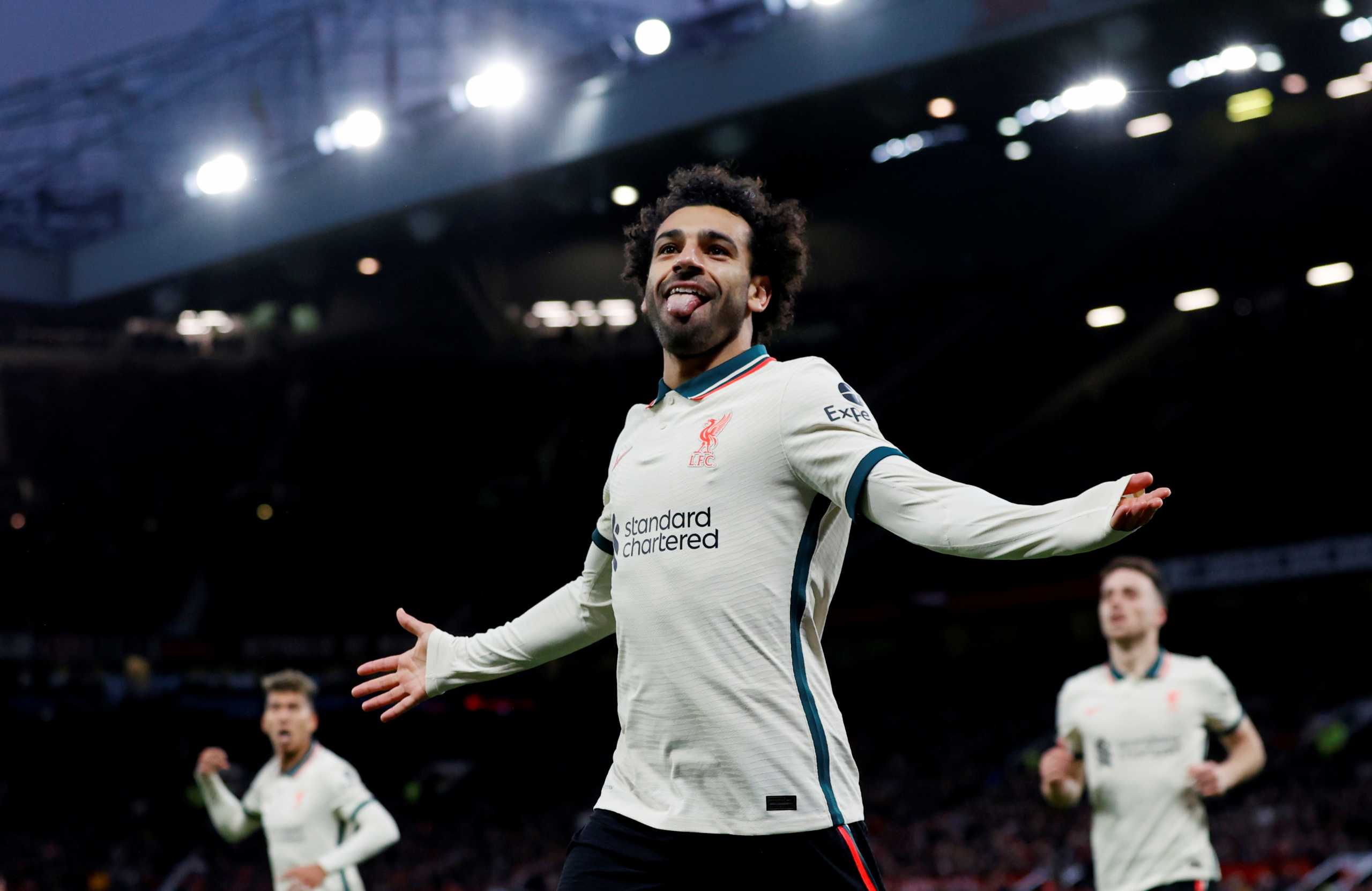Soccer Football - Premier League - Manchester United v Liverpool - Old Trafford, Manchester, Britain - October 24, 2021 Liverpool's Mohamed Salah celebrates scoring their fifth goal and his hat-trick REUTERS