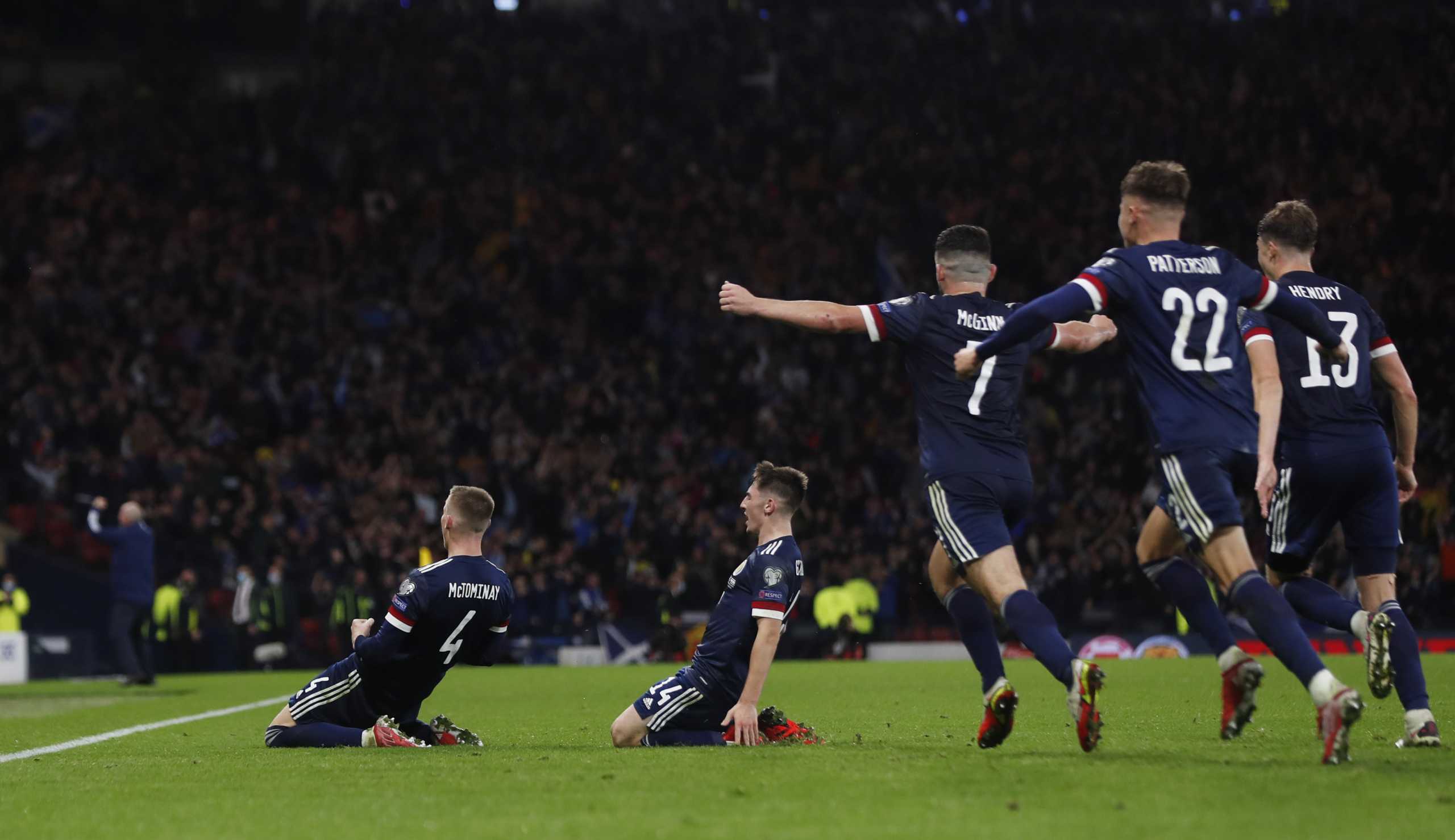 Soccer Football - World Cup - UEFA Qualifiers - Group F - Scotland v Israel - Hampden Park, Glasgow, Scotland, Britain - October 9, 2021  Scotland's Scott McTominay celebrates scoring their third goal Action Images via Reuters