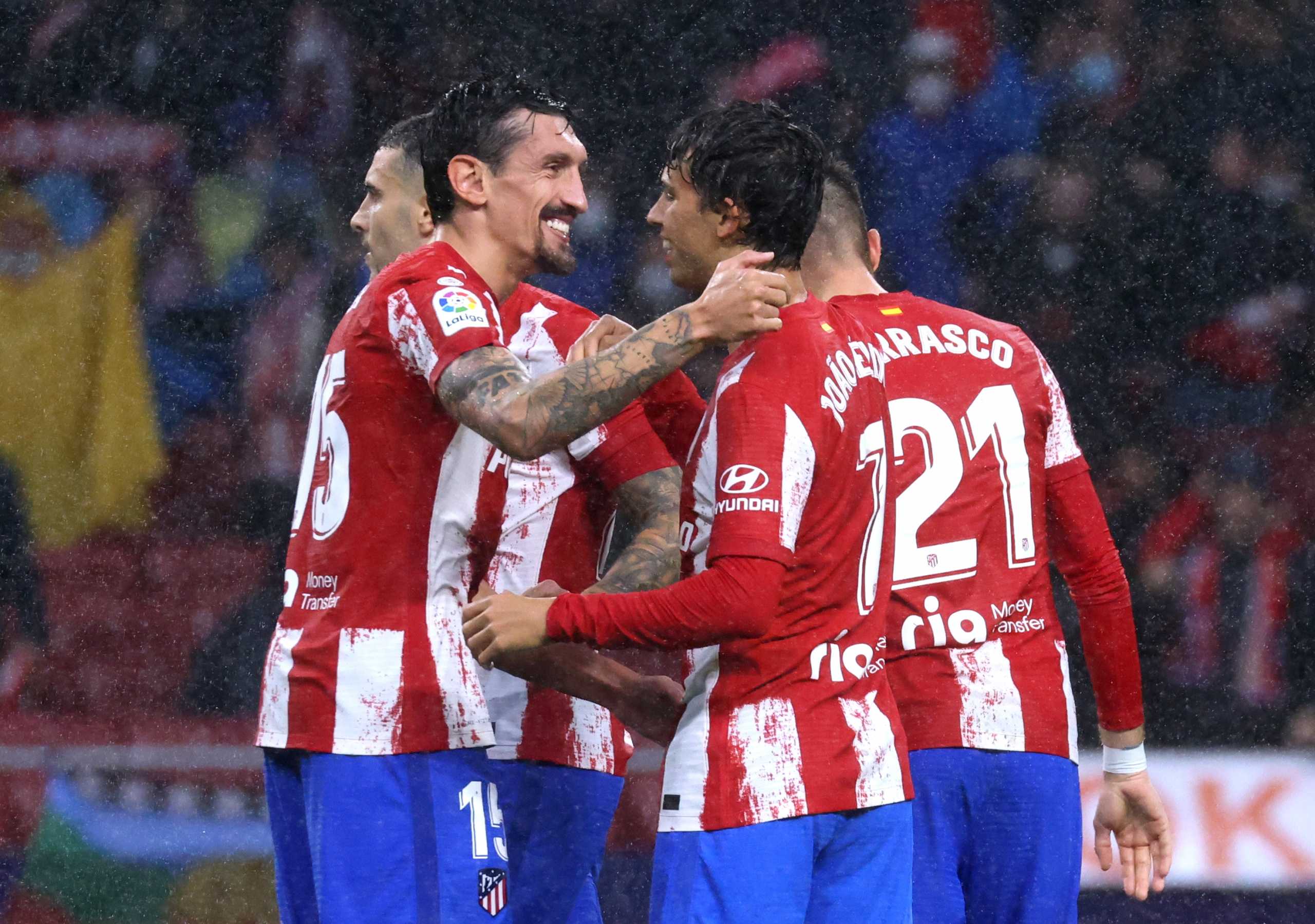 Soccer Football - LaLiga - Atletico Madrid v Real Betis - Wanda Metropolitano, Madrid, Spain - October 31, 2021 Atletico Madrid's Joao Felix celebrates scoring their third goal with teammates REUTERS