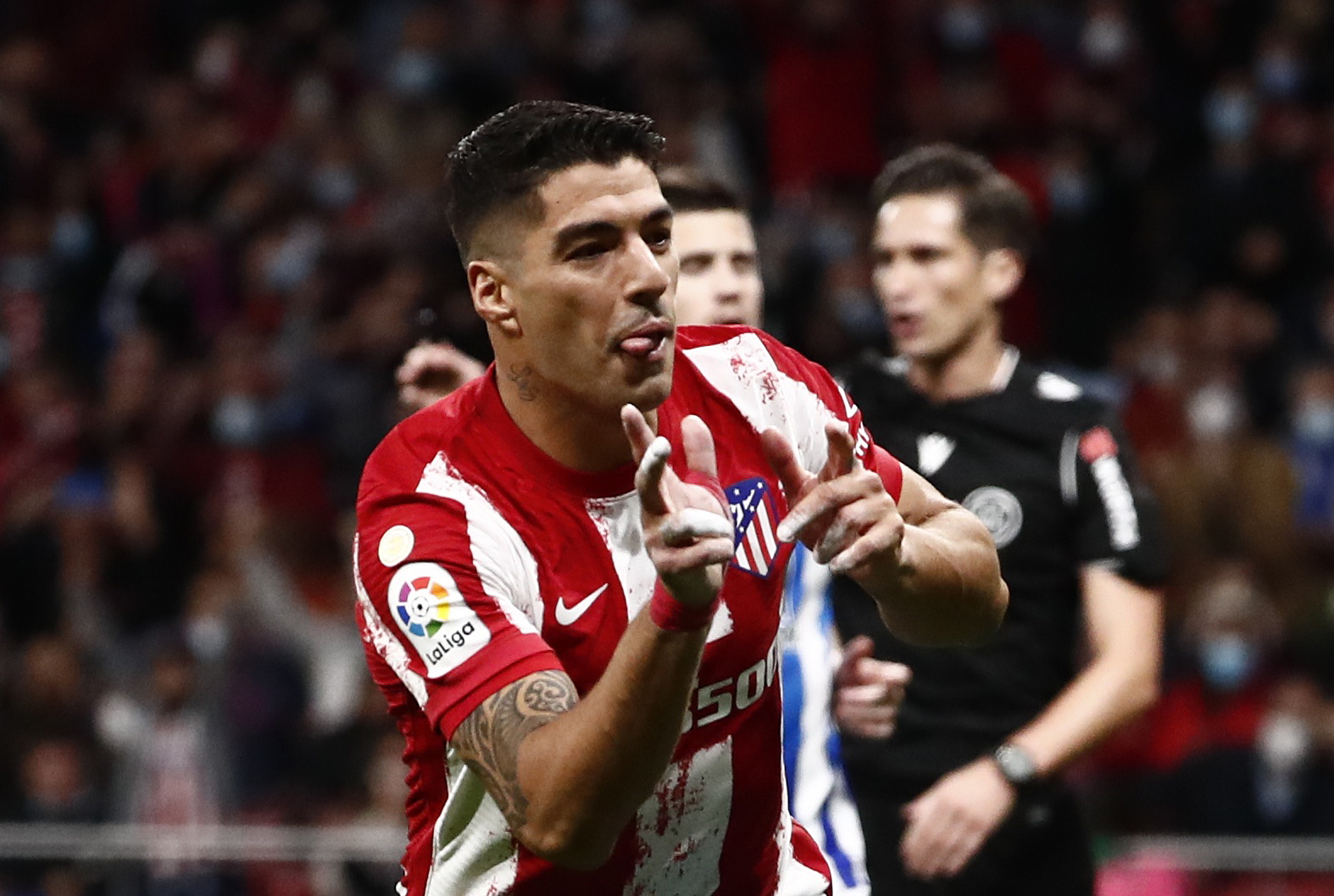 Soccer Football - LaLiga - Atletico Madrid v Real Sociedad - Wanda Metropolitano, Madrid, Spain - October 24, 2021 Atletico Madrid's Luis Suarez celebrates scoring their second goal REUTERS