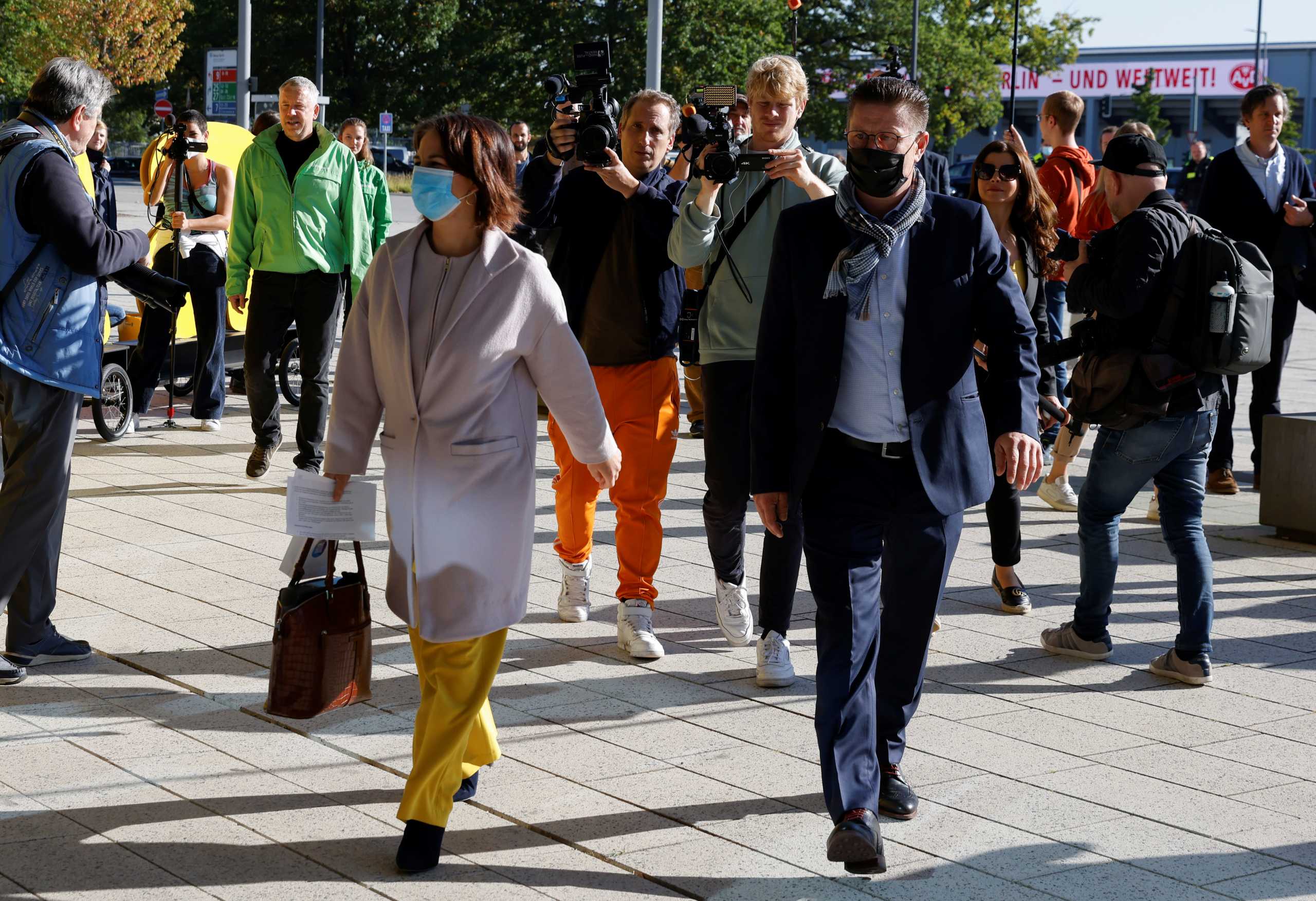 Green Party member Annalena Baerbock arrives for exploratory talks to build a new German government coalition, in Berlin, Germany, October 7, 2021. REUTERS