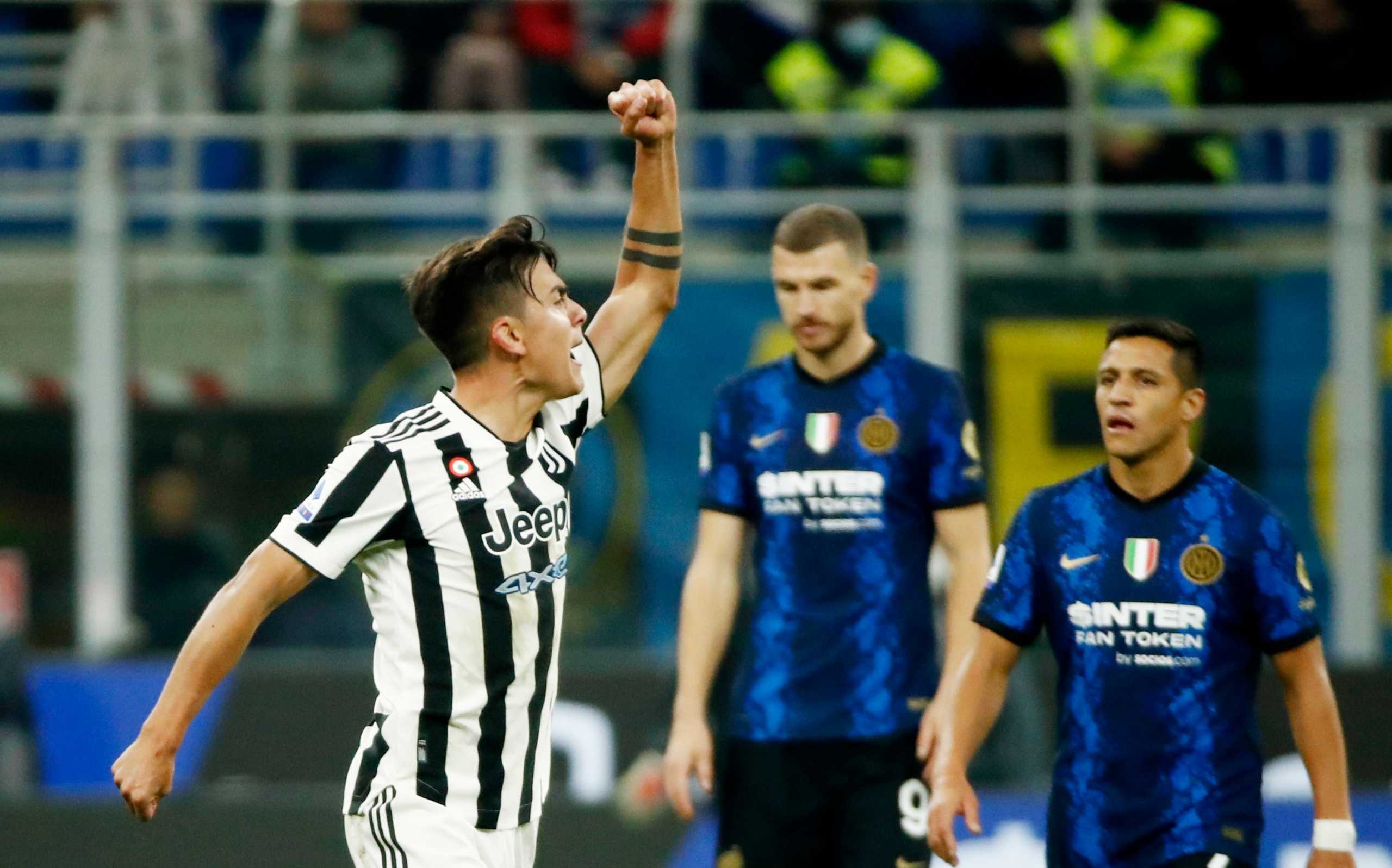 Soccer Football - Serie A - Inter Milan v Juventus - San Siro, Milan, Italy - October 24, 2021 Juventus' Paulo Dybala celebrates scoring their first goal REUTERS
