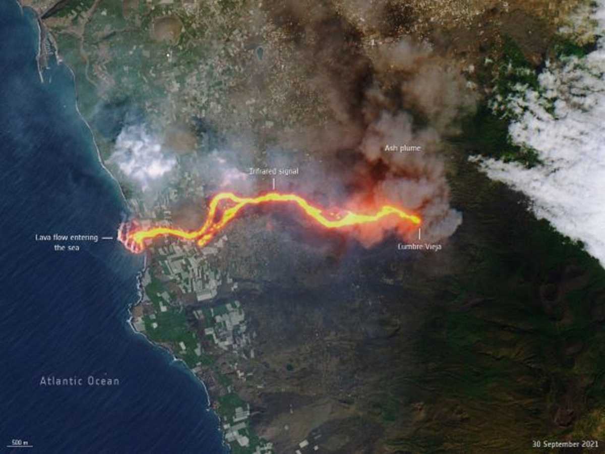 Έκρηξη ηφαιστείου στη Λα Πάλμα: Το «ποτάμι λάβας» από δορυφορική φωτογραφία