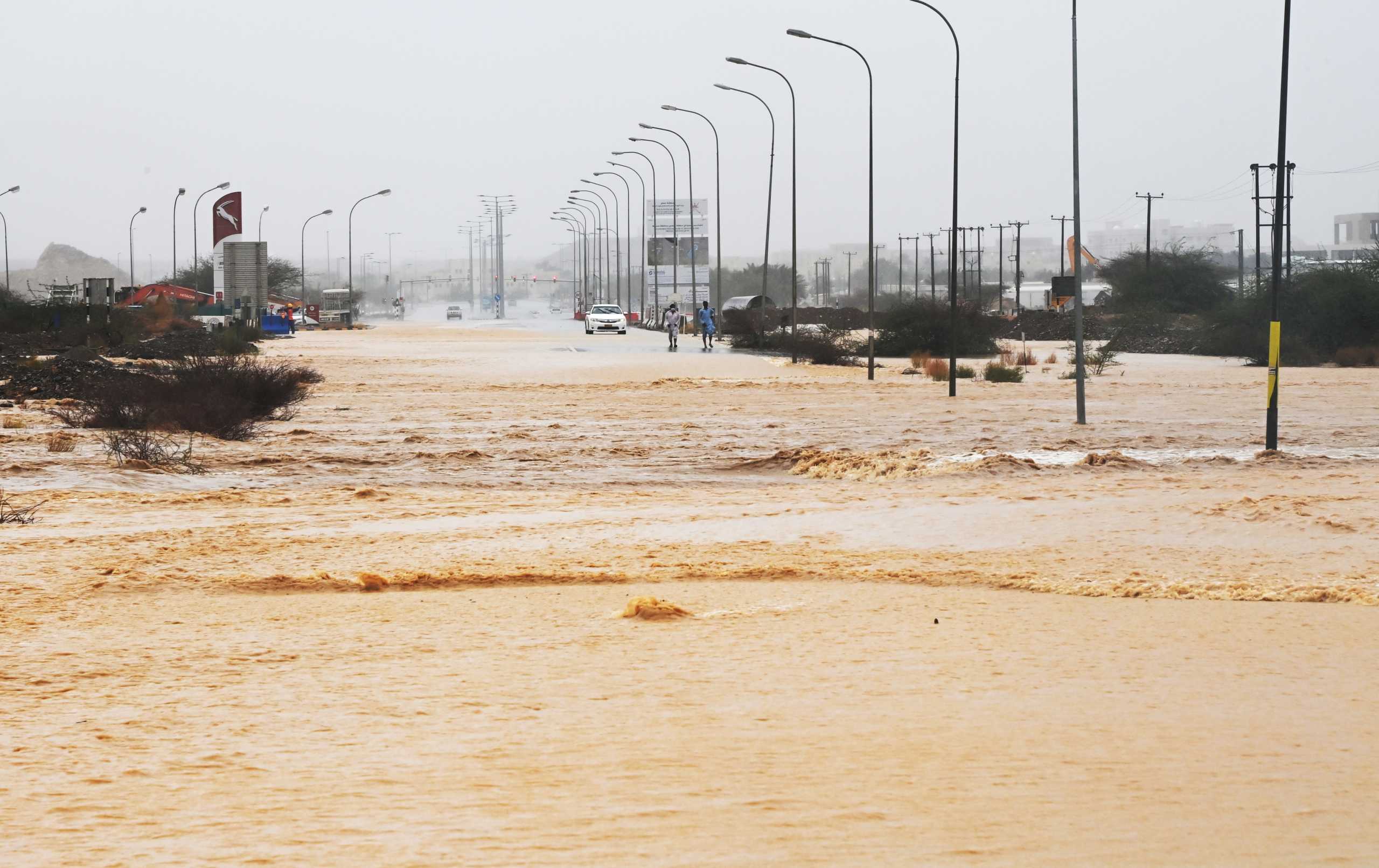 Flooded streets are seen as Cyclone Shaheen makes landfall in Muscat Oman, October 3, 2021. REUTERS