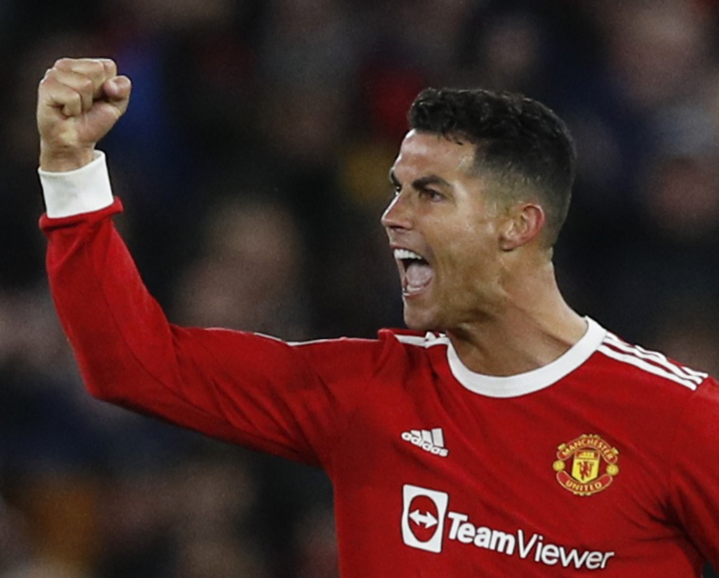 Soccer Football - Champions League - Group F - Manchester United v Atalanta - Old Trafford, Manchester, Britain - October 20, 2021 Manchester United's Cristiano Ronaldo celebrates scoring their third goal REUTERS