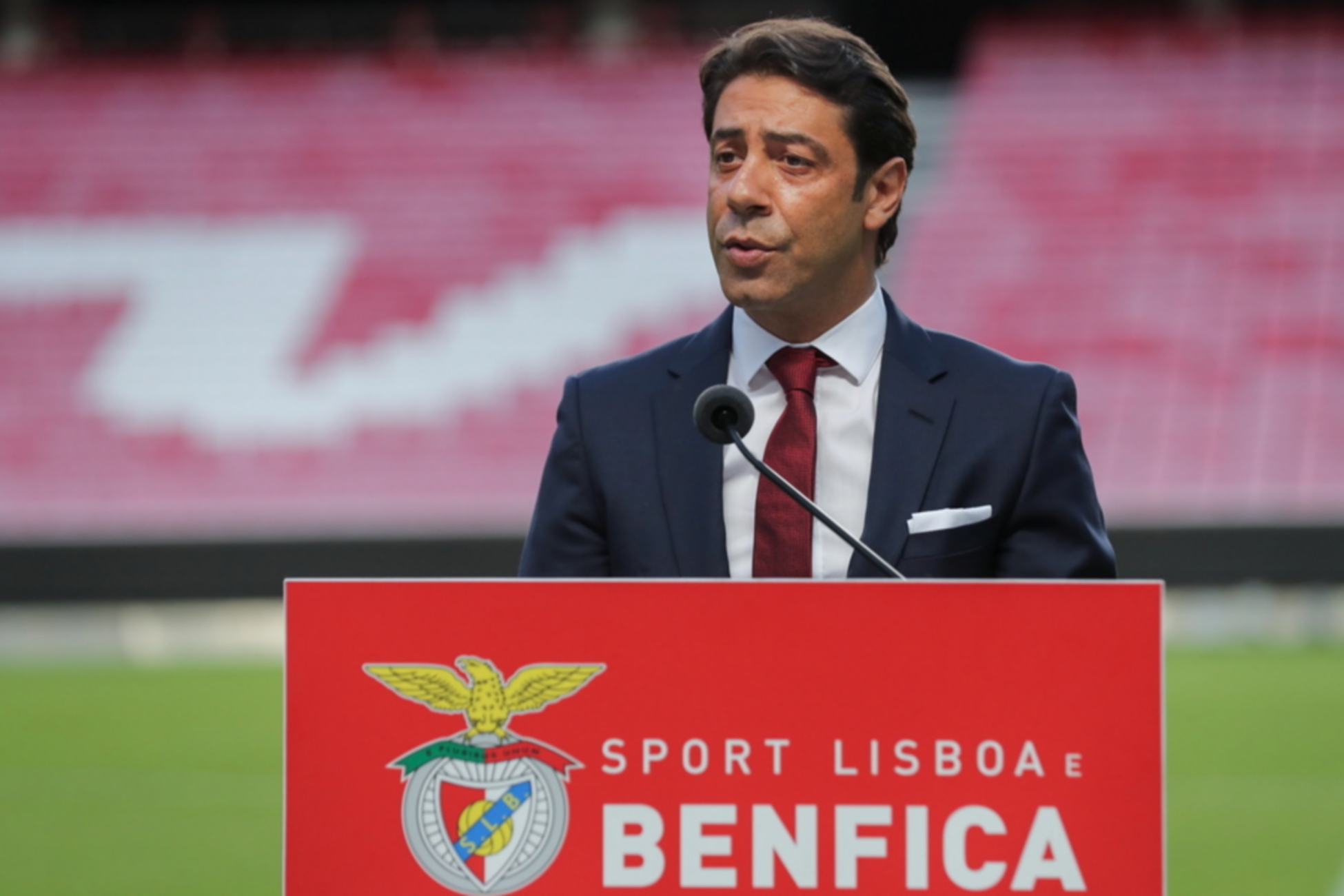 epa09334698 Former Portuguese player Rui Costa speaks during a press conference after being appointed new president of Portuguese soccer club Benfica in Lisbon, Portugal. 09 July 2021. Rui Costa replaced Luis Filipe Vieira, who suspended his duties after he was detained as part of an investigation into alleged tax fraud and money laundering.  EPA