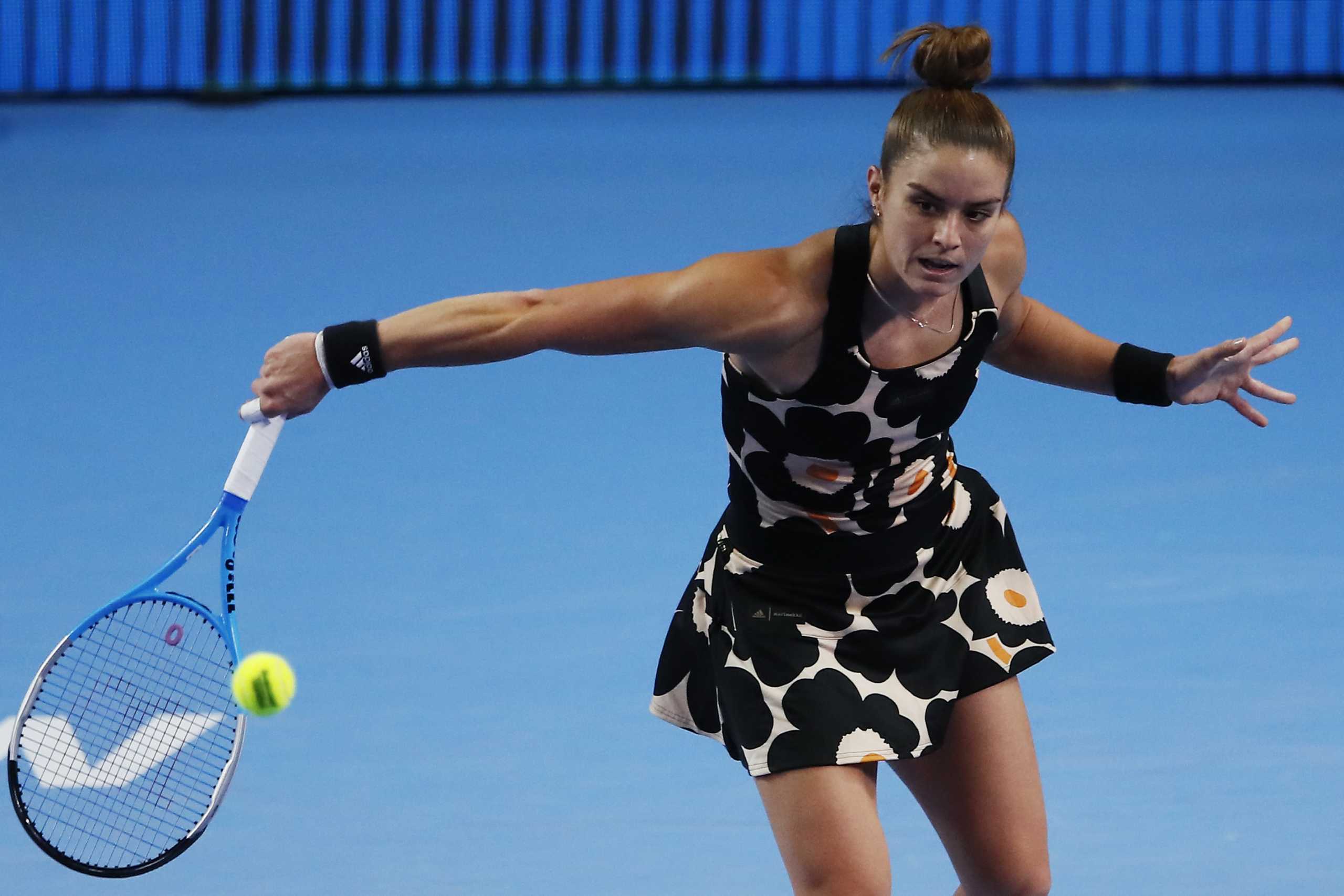 Tennis - WTA - VTB Kremlin Cup - Luzhniki Olympic Complex, Moscow, Russia - October 22, 2021 Greece's Maria Sakkari in action during her quarter final match against Romania's Simona Halep REUTERS
