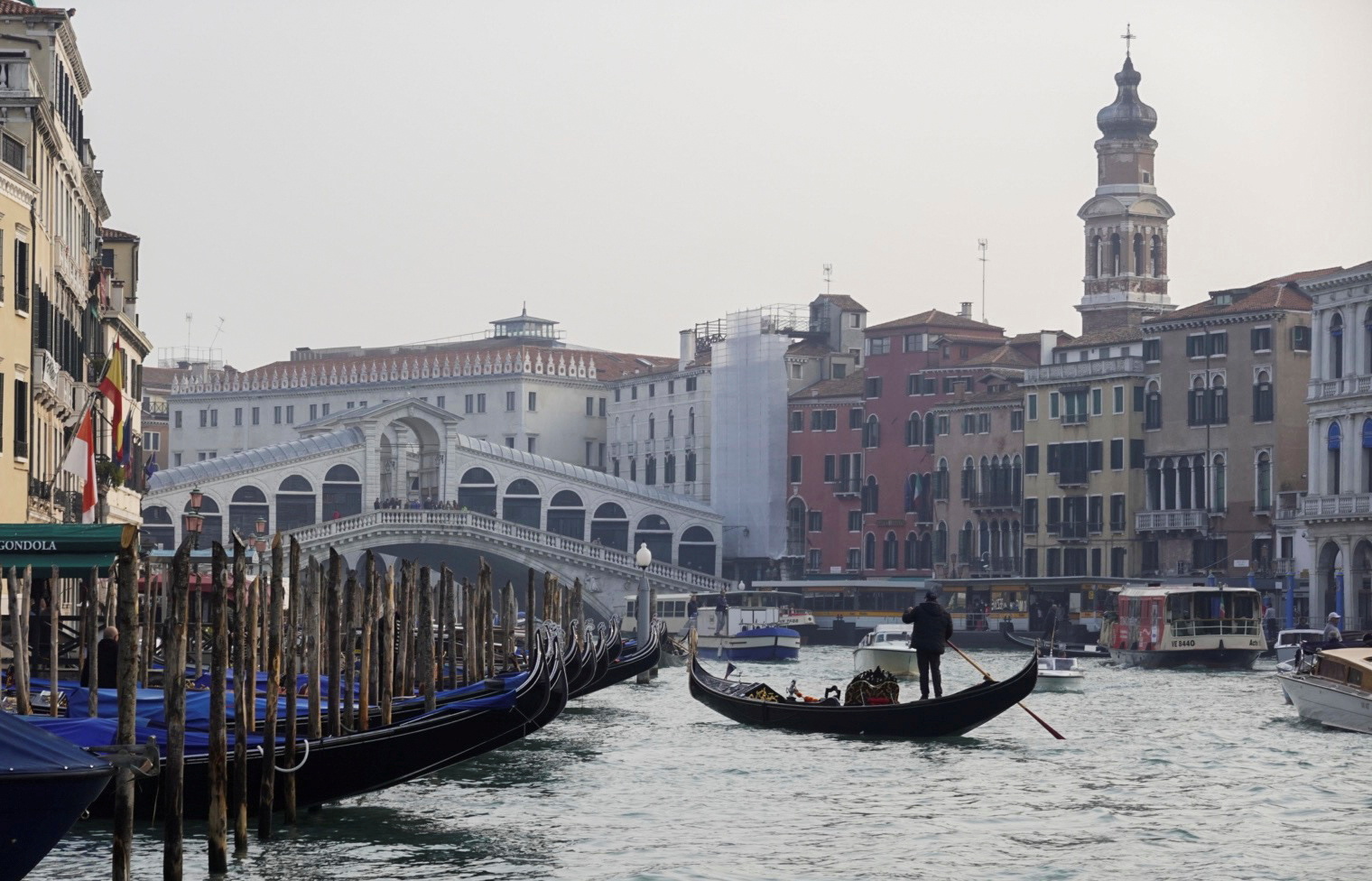 A gondola is pictured on Grand Canal in front of Rialto bridge in Venice, Italy, October 20, 2021. REUTERS