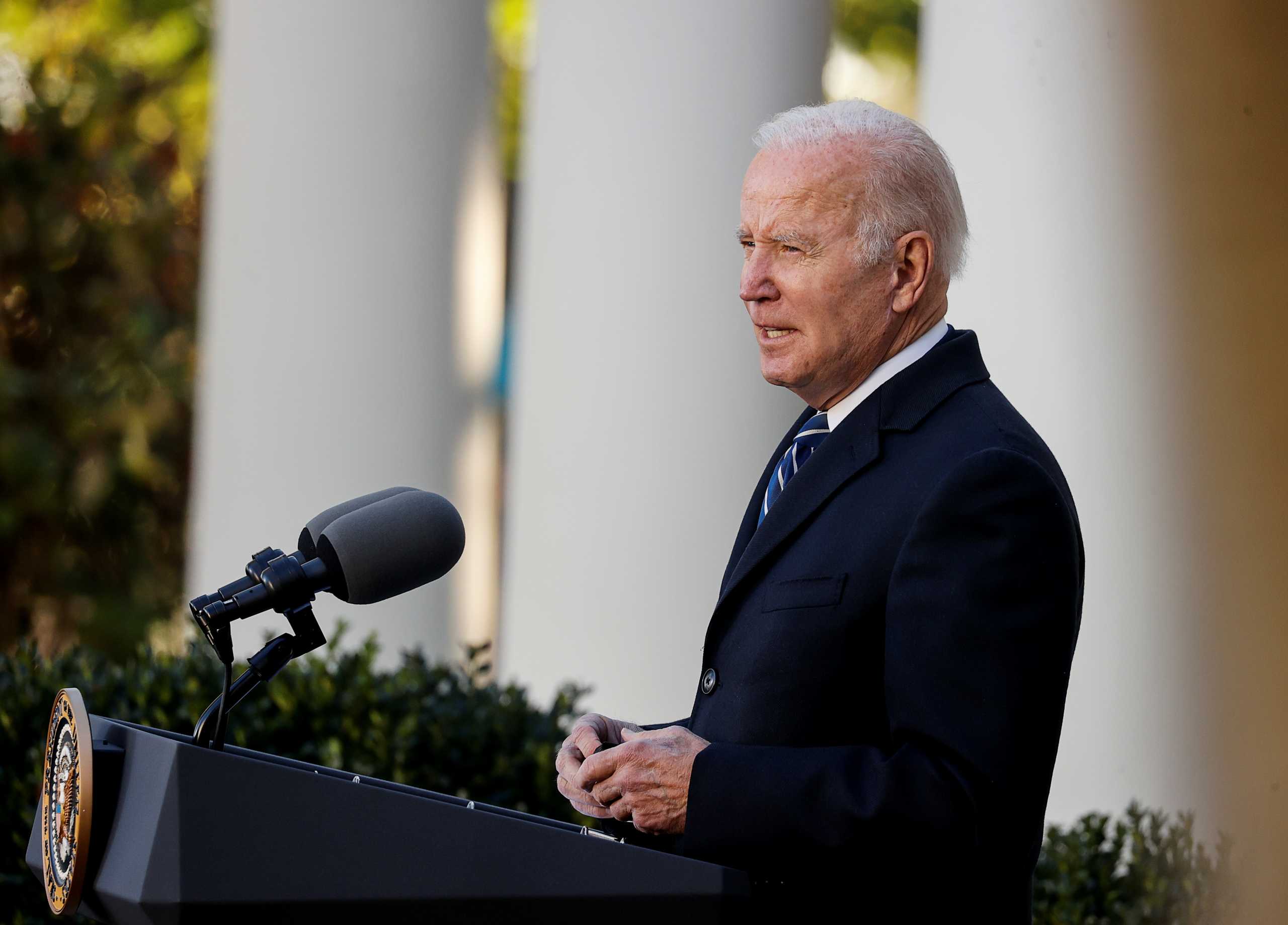 U.S. President Joe Biden speaks as he hosts the 74th National Thanksgiving Turkey Presentation in the Rose Garden at the White House in Washington, U.S., November 19, 2021. REUTERS