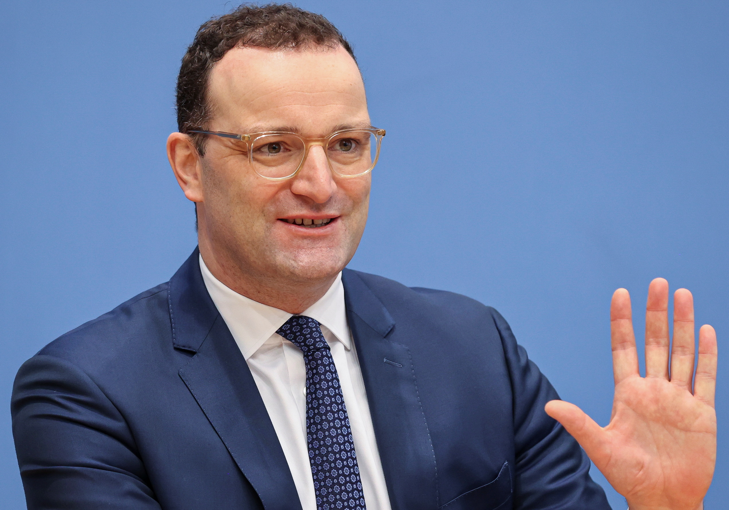 Acting Germany's Health Minister Jens Spahn speaks at a news conference on Germany's coronavirus disease (COVID-19) situation, in Berlin, Germany November 19, 2021. REUTERS